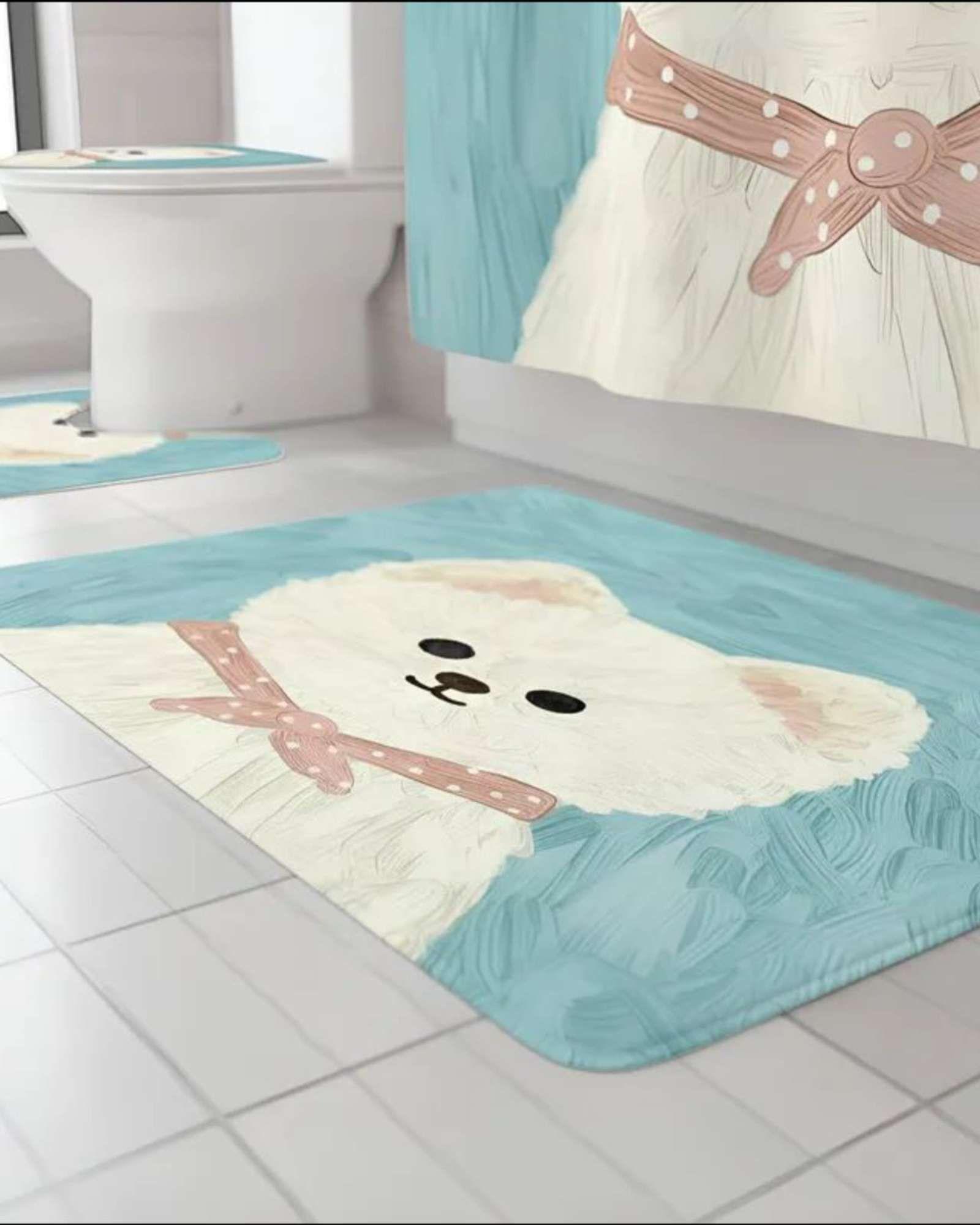 Juego 5 piezas con Cortina de baño de Tela Poliéster y  Forro de Ducha de Plástico J-16-3