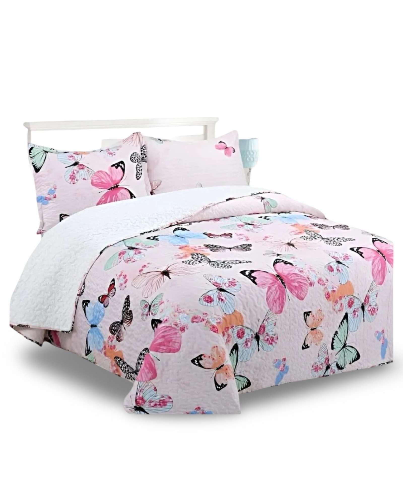 CUBRECAMA QUILT SHERPA INFANTIL PLAZA Y MEDIA MARIPOSAS A2-4