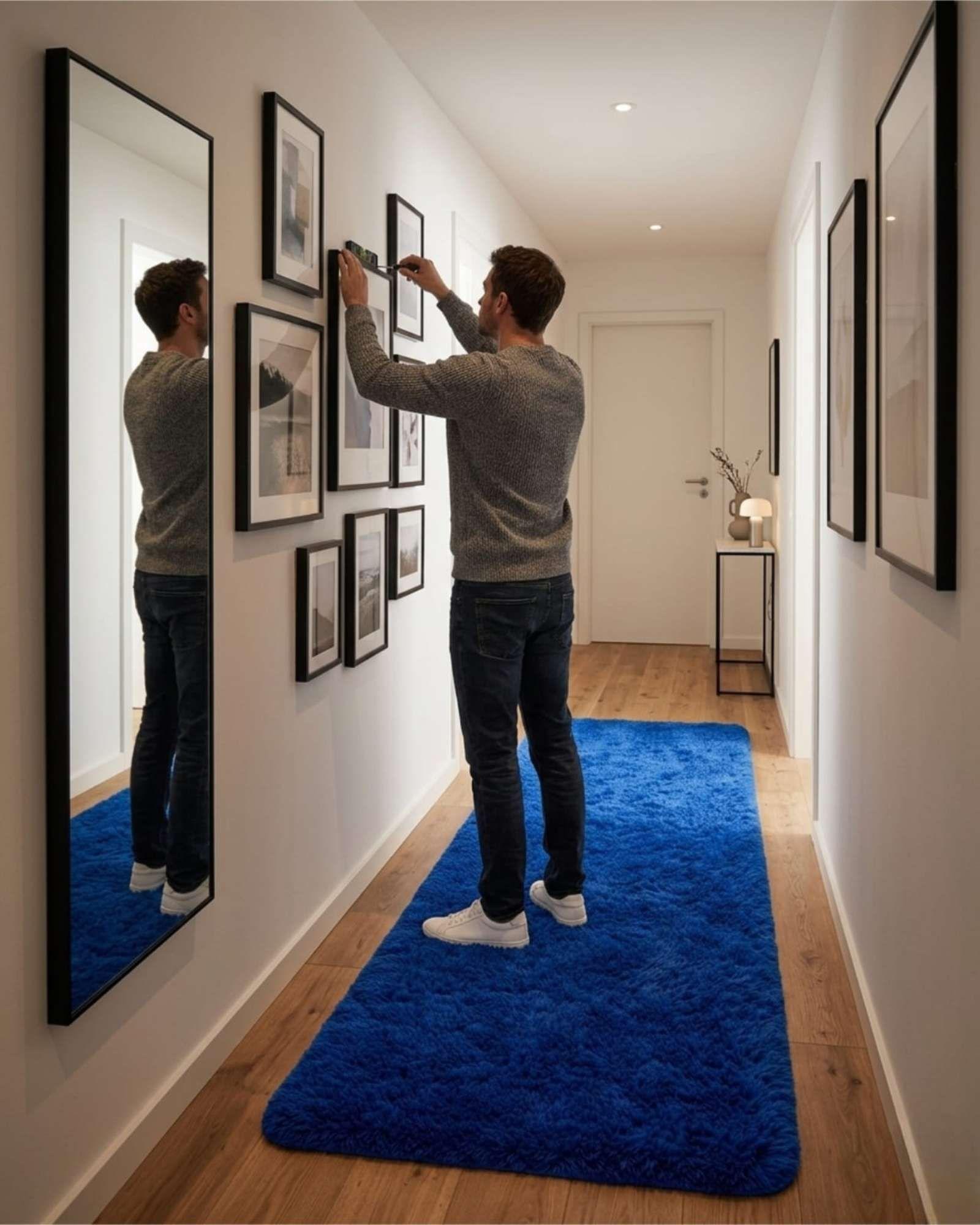 Set de 2 Alfombra Pasillera Shaggy 70x150 cm Pelo Largo azul-3