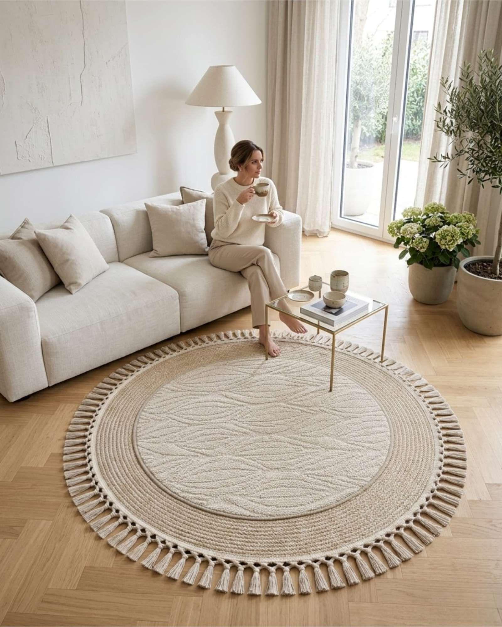 Alfombra de Sisal Redonda 100cm Diseño con Relieve Nordico m2-2