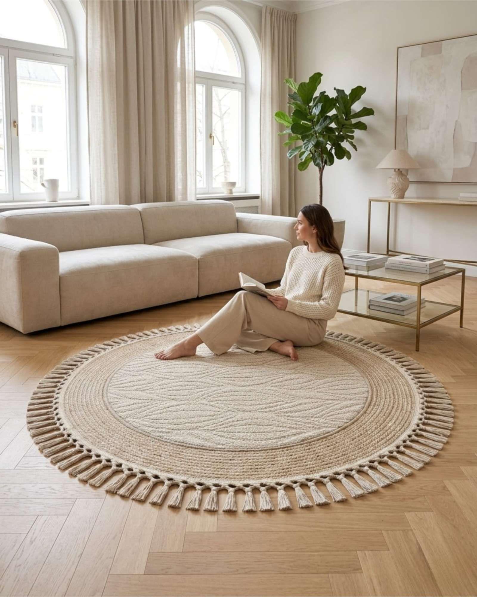 Alfombra de Sisal Redonda 100cm Diseño con Relieve Nordico m2-3