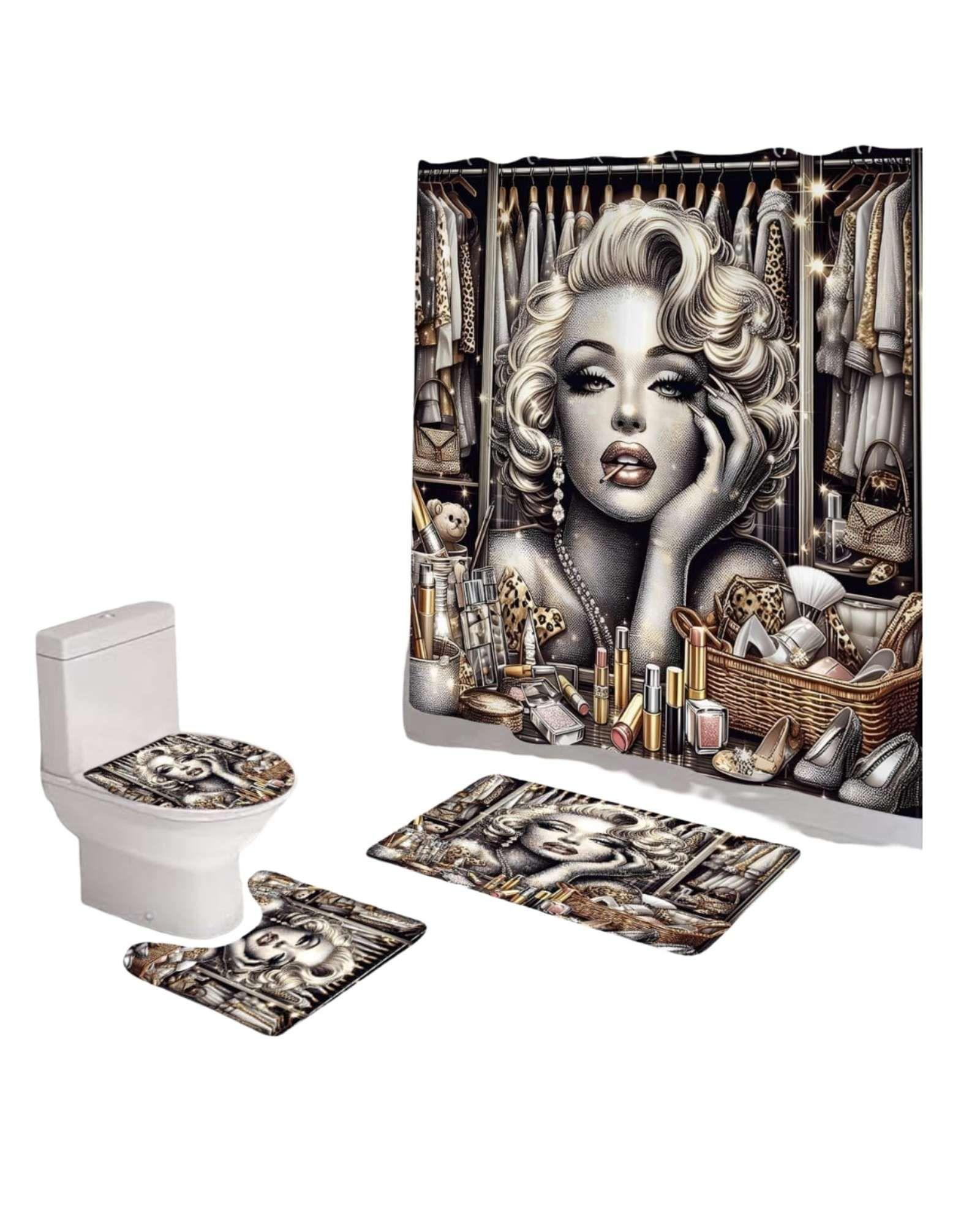 Juego 5 piezas con Cortina de baño de Tela Poliéster y  Forro de Ducha de Plástico J-19-4