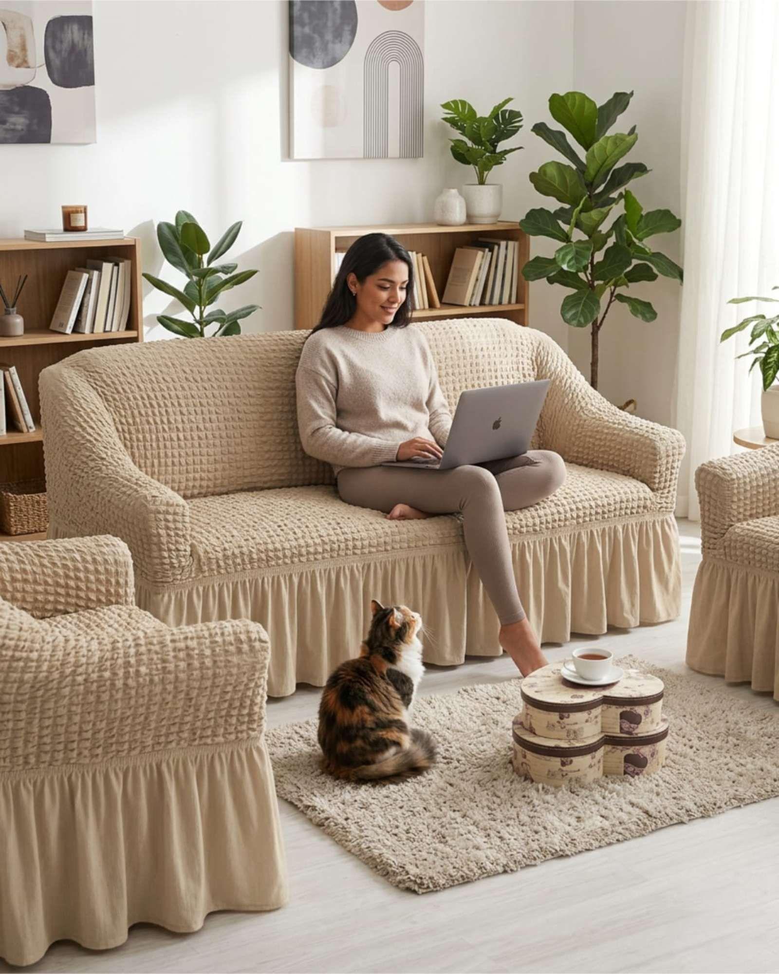 Juego De Fundas De Sillón Turcas 3-1-1 Elásticas Ajustables m5-4