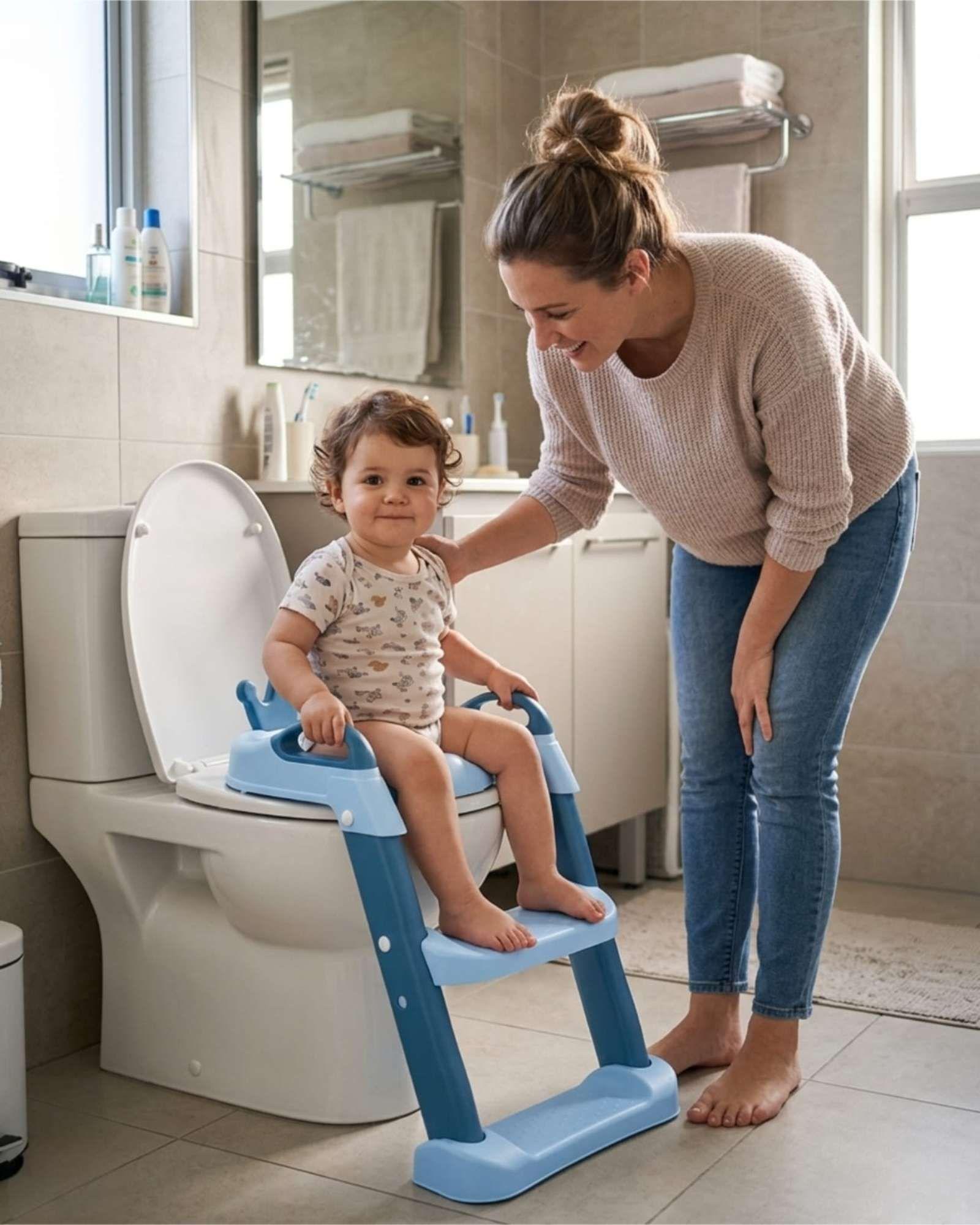 Adaptador Asiento Baño Infantil Con Escalera Corona Azul-0