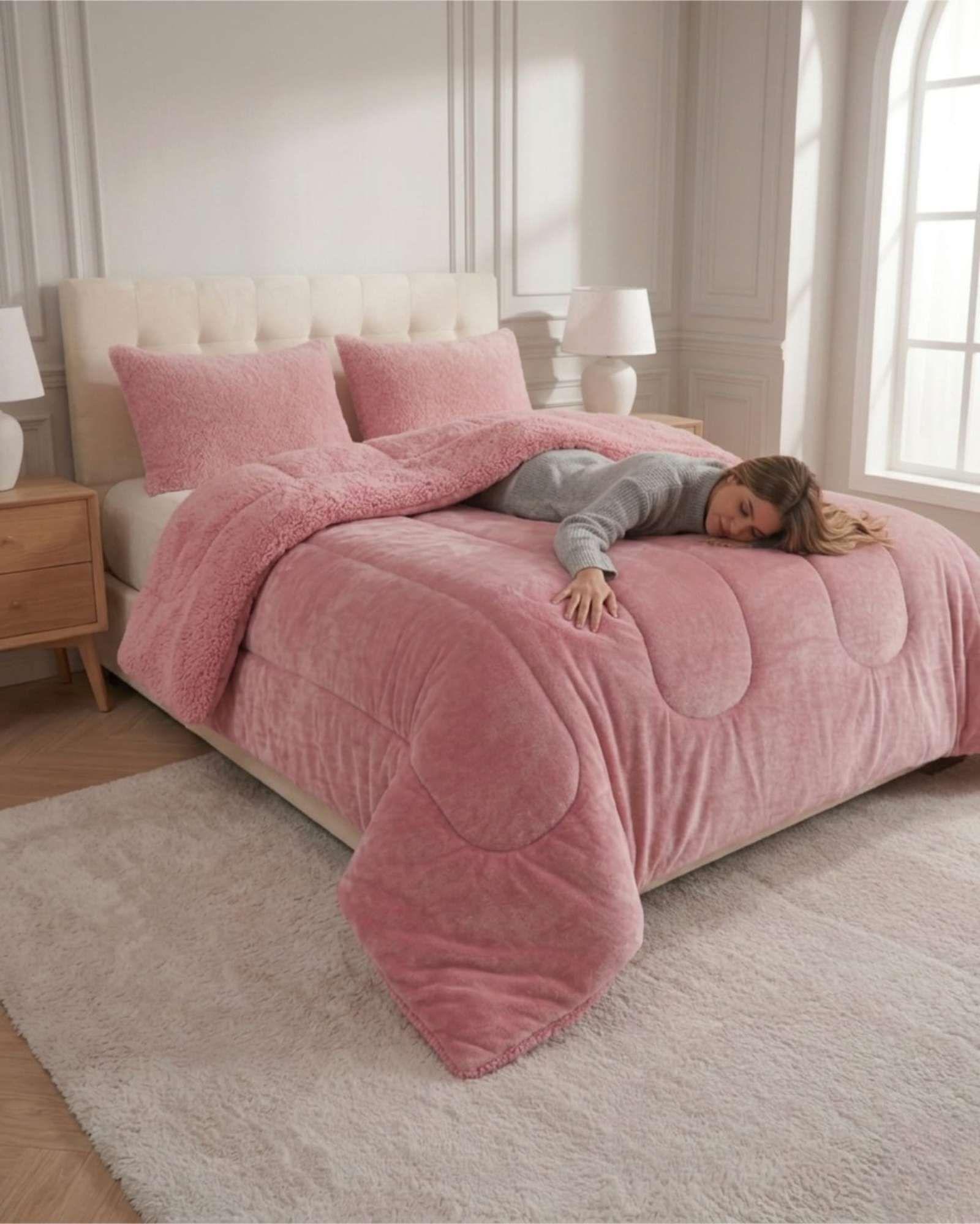 Cubrecama de Plush con Chiporro Diseño Ondas 2 plazas rosa-3