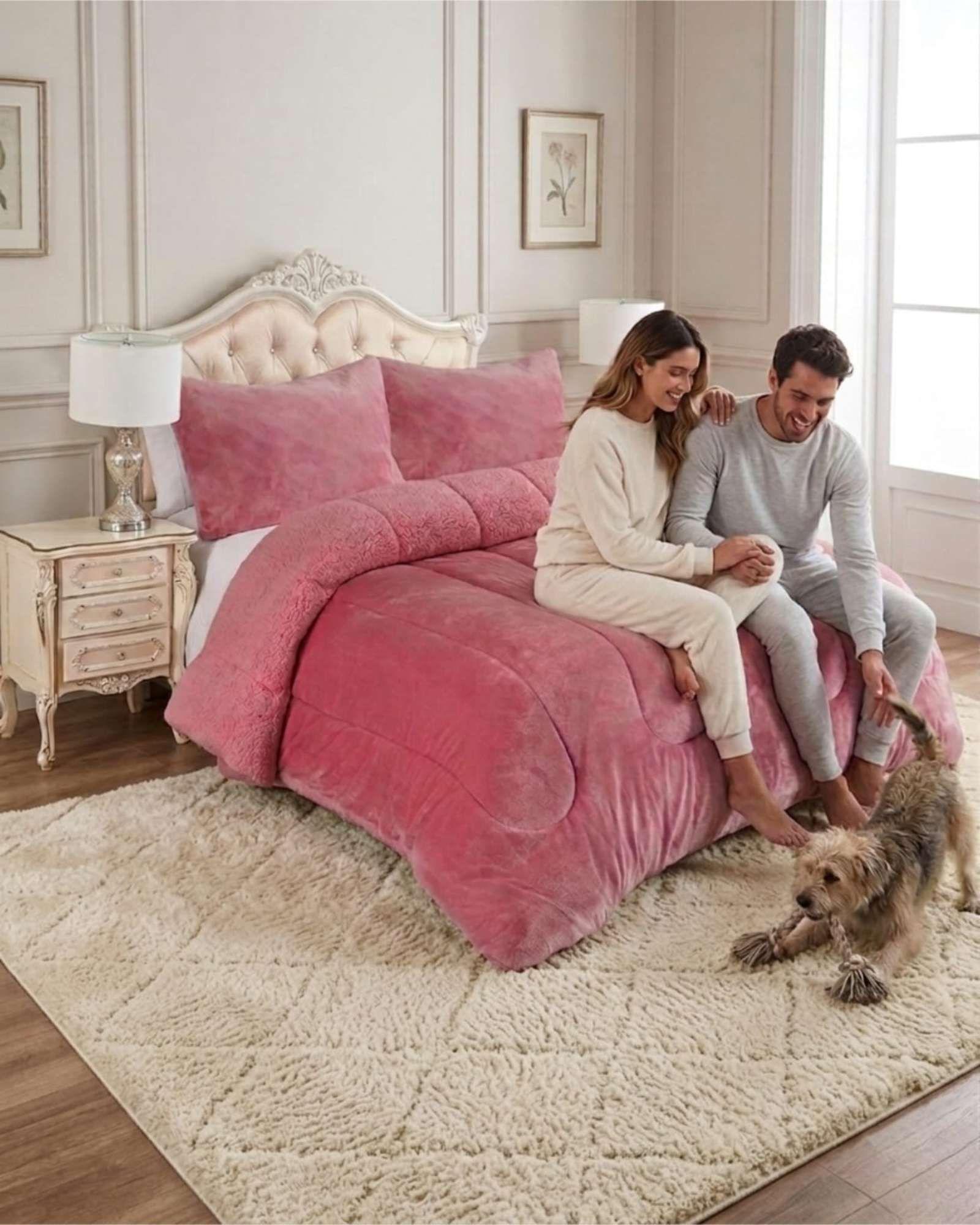 Cubrecama de Plush con Chiporro Diseño Ondas 2 plazas rosa-4