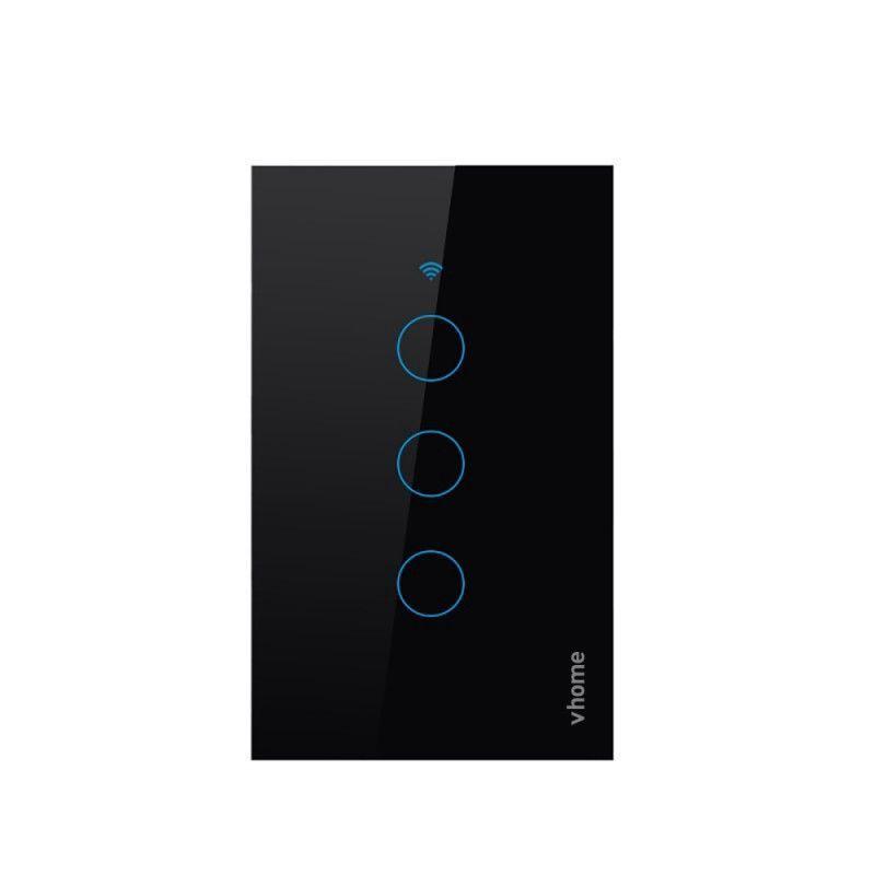Interruptor Wifi RF Vhome Live SN Sin Neutro Black Touch 3 Canales Compatible Con Google Home y Alexa-2