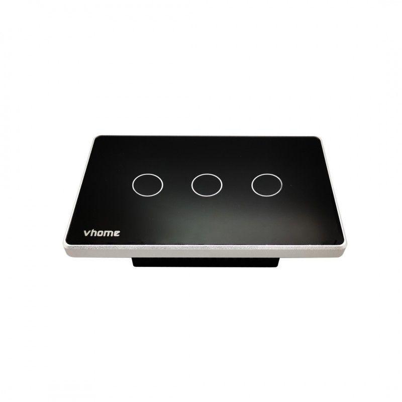 Interruptor Wifi RF Vhome Vector Design LN Black Touch 3 Canales Compatible Con Google Home y Alexa-2