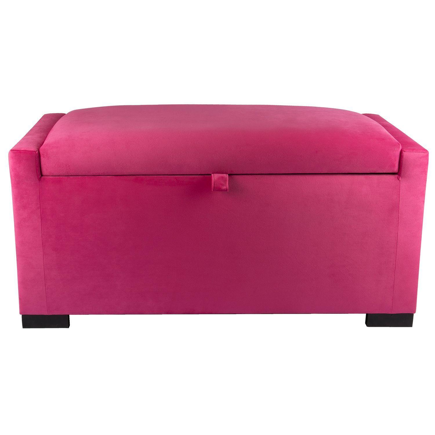 Banqueta con Baúl Leyzy Fucsia Felpa 40X55X105 cm Máxima Design-3