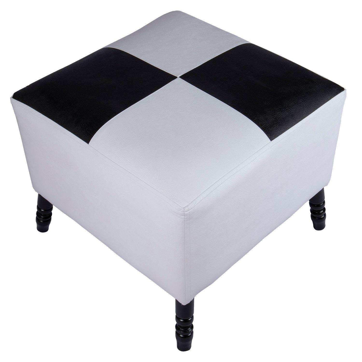 Pouf Alejandro Diseño Blanco-Negro Eco Cuero 54x54x44 cm Máxima Design-3