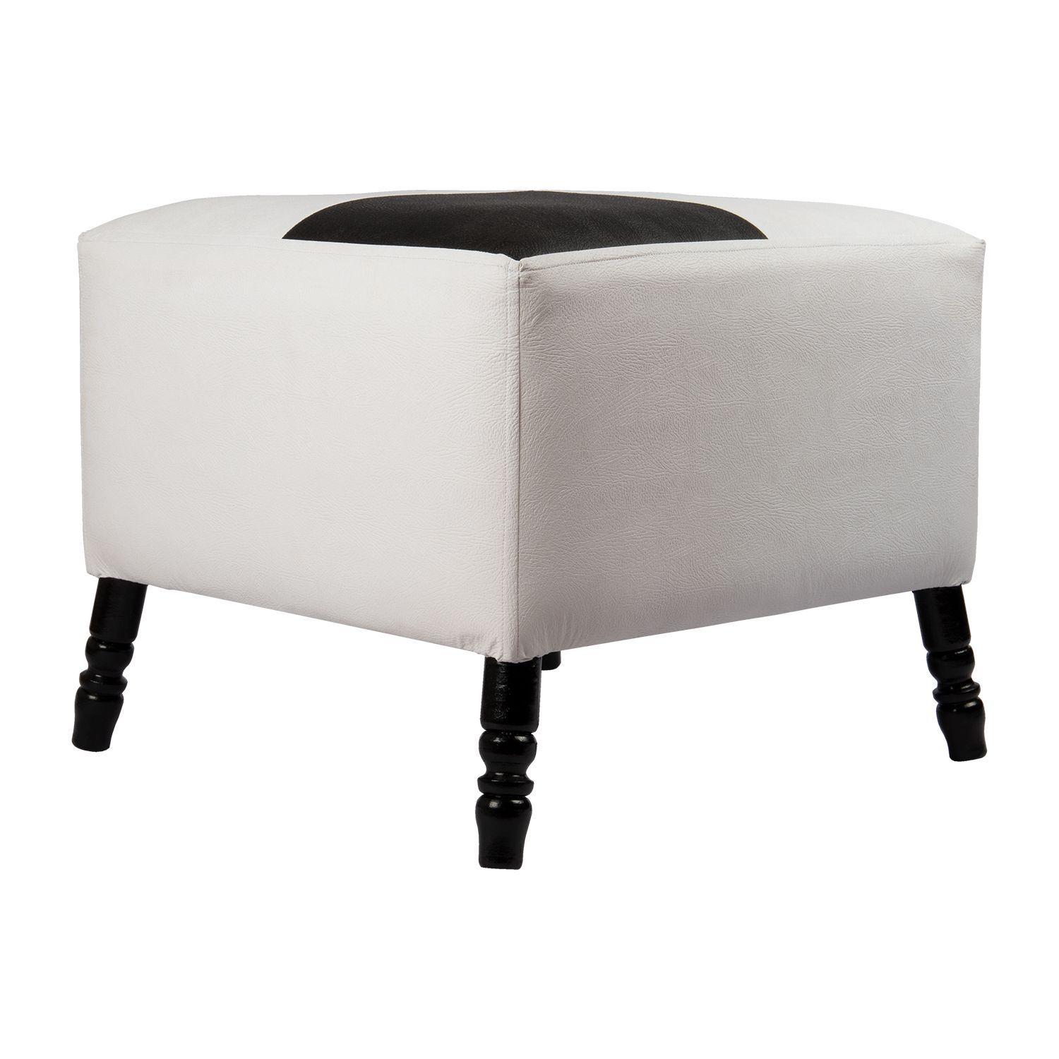 Pouf Alejandro Diseño Blanco-Negro Eco Cuero 54x54x44 cm Máxima Design-2