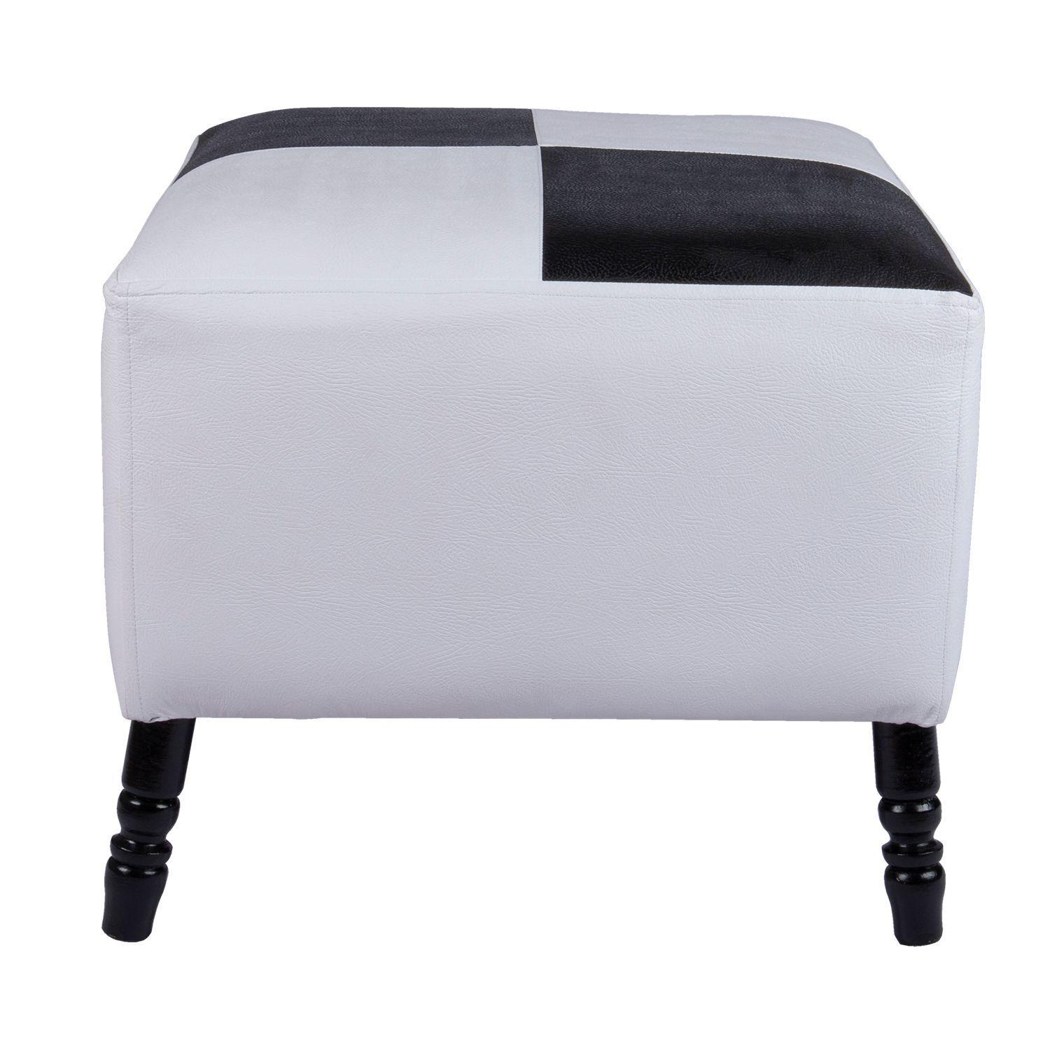 Pouf Alejandro Diseño Blanco-Negro Eco Cuero 54x54x44 cm Máxima Design-1