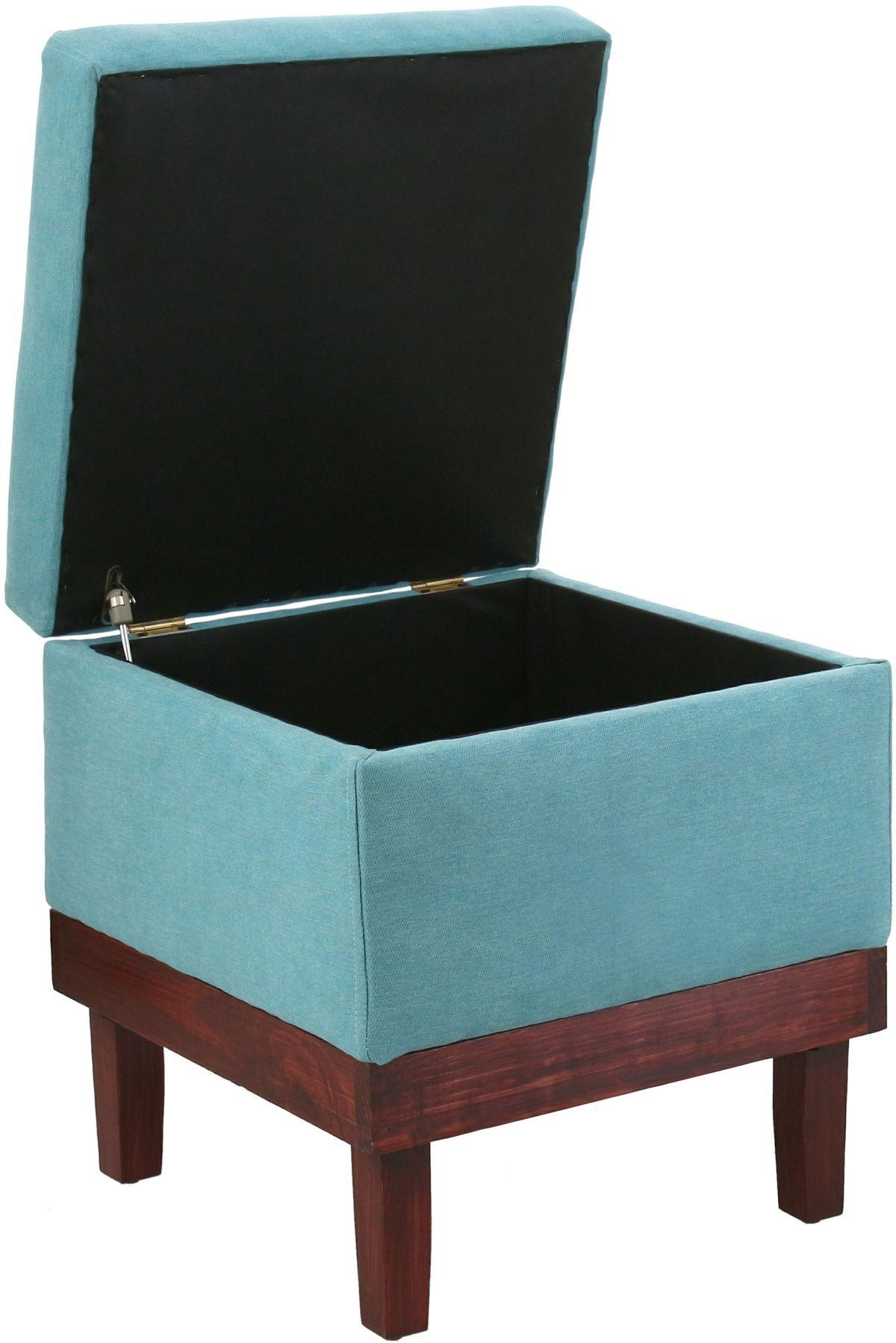 Pouf Emilia con Baúl Celeste Felpa 45x45x46 Cm Máxima Design-2