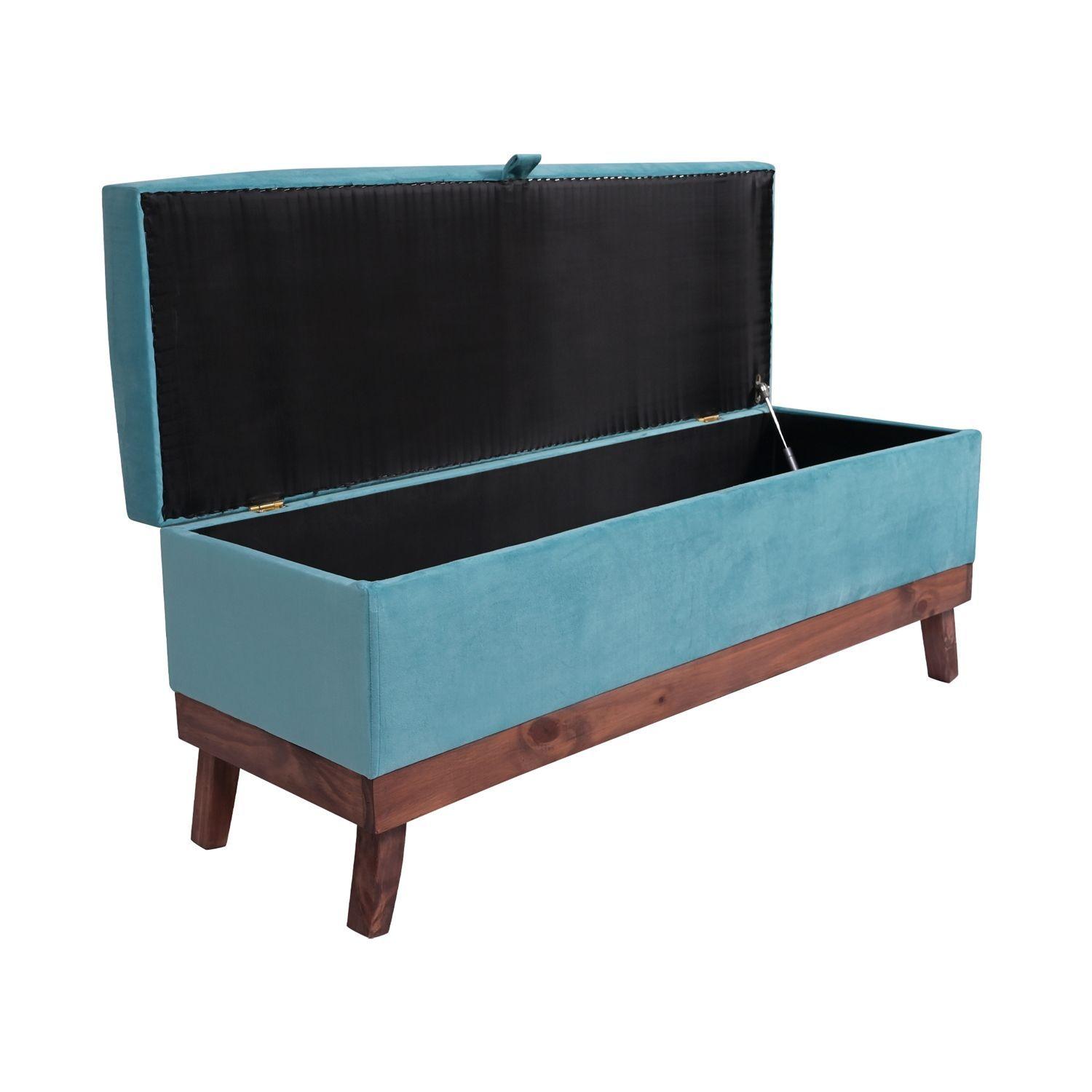 Banqueta con Baúl Incy Turquesa Felpa 120x40x50 cm Máxima Design-2