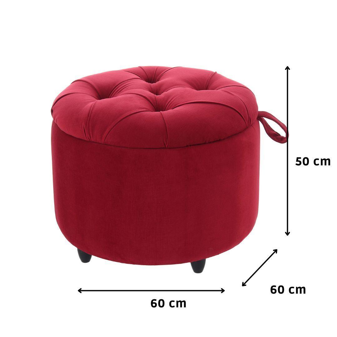 Pouf Zoe con Baúl Rojo Felpa 60x60x50 cm de Máxima Design -5