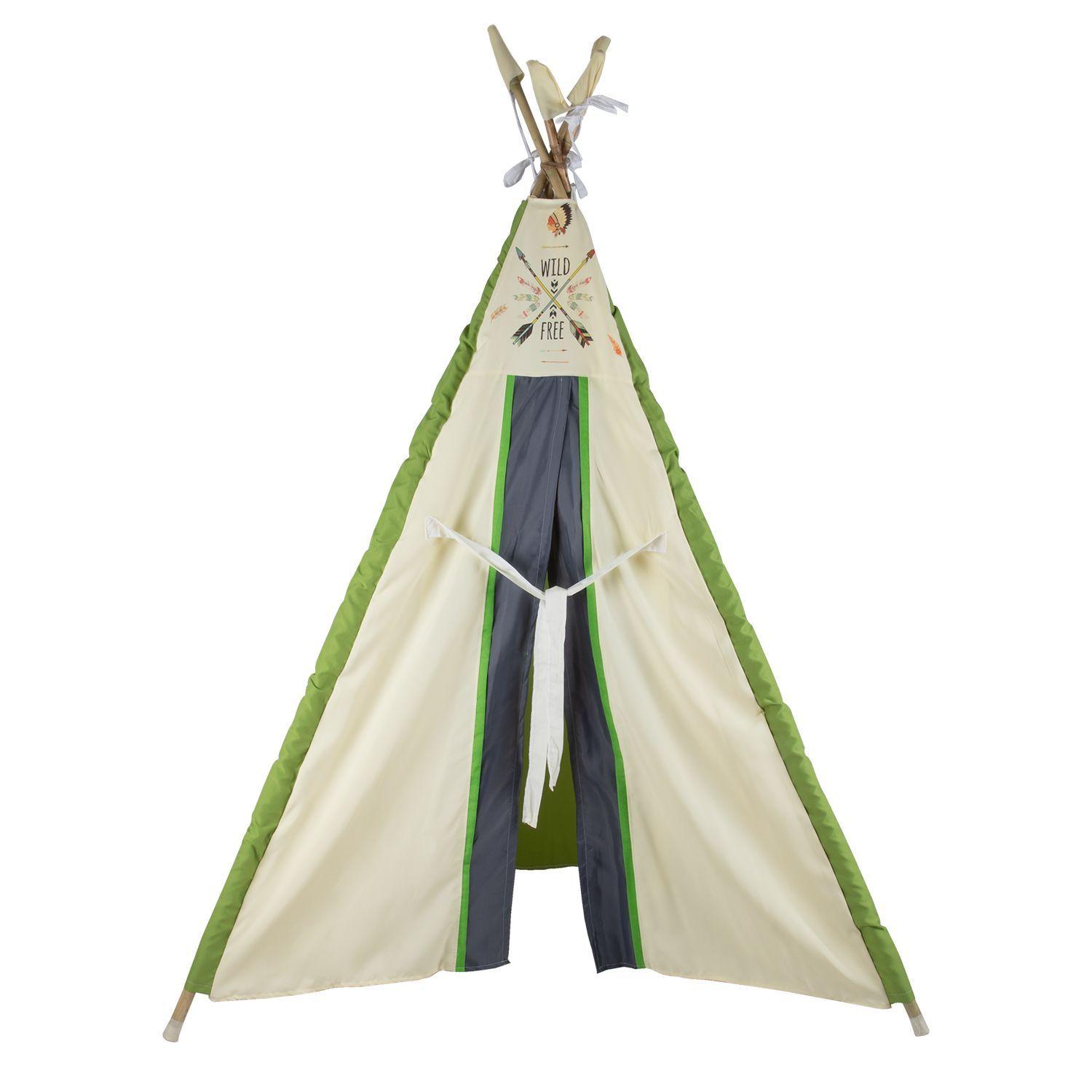 Carpa Tipi Indio Blanca-Verde Textil 120x170x180 cm Máxima Design-3