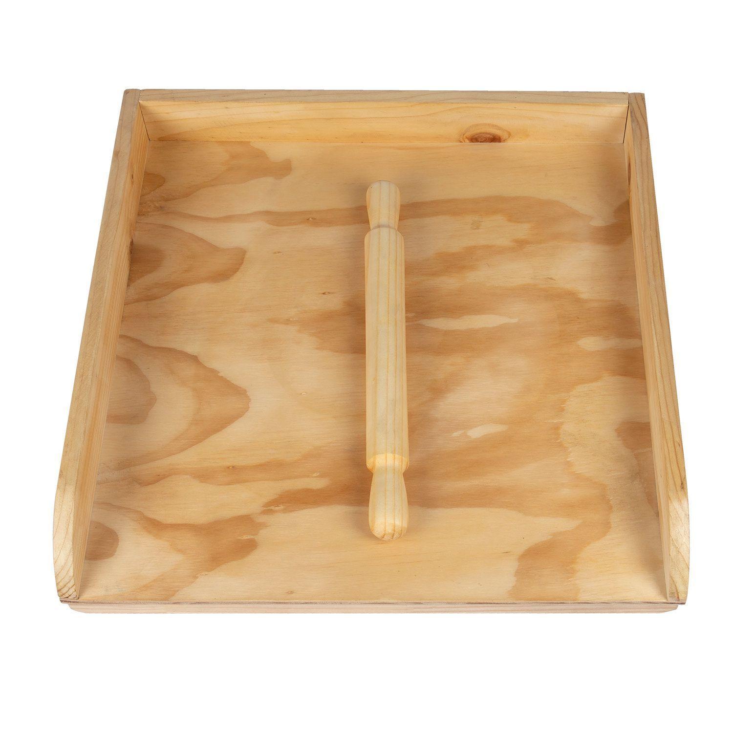  Pack Uslero y Tabla de Amasar Natural Madera 60x60x5 Cm -6