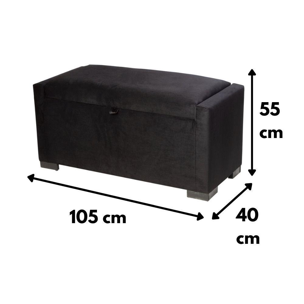 Banqueta con Baúl Leyzy Negro Felpa con Baúl 40X55X105 Cm-6