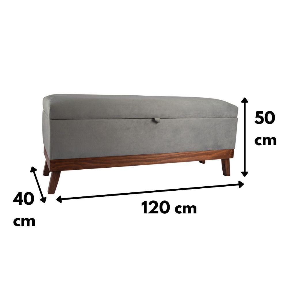 Banqueta con Baúl Incy Gris Felpa 120x40x50 cm Máxima Design-3