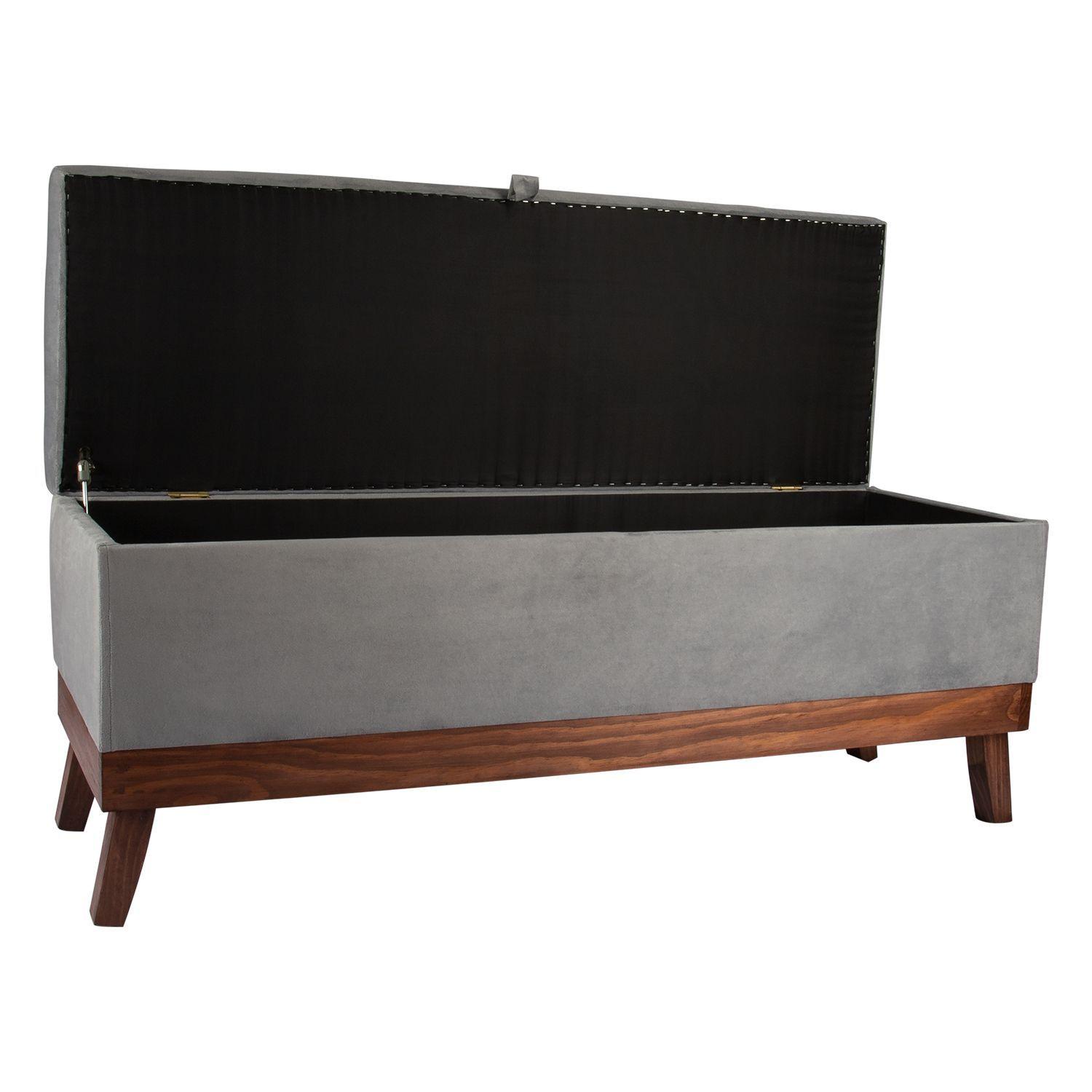 Banqueta con Baúl Incy Gris Felpa 120x40x50 cm Máxima Design-2