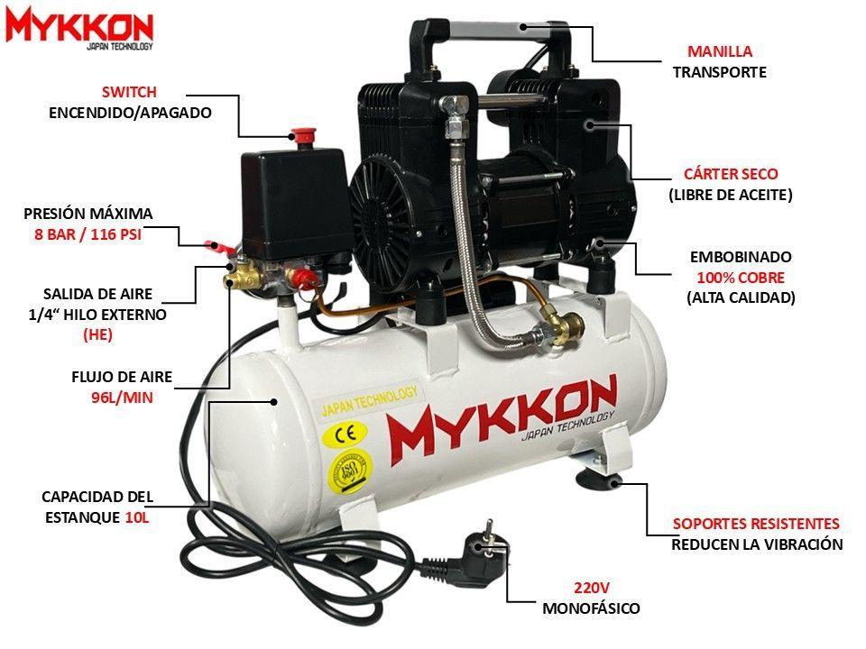 Compresor Aerografía Silencioso 1.5hp 10lt Lic. Jap. Mykkon-1