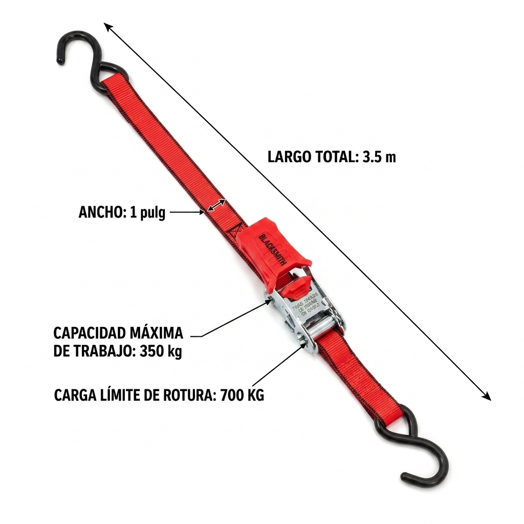 Set 4 Un. Eslinga 3,5 Mts, Carga Máxima 400 Kg. Con Rachet-1