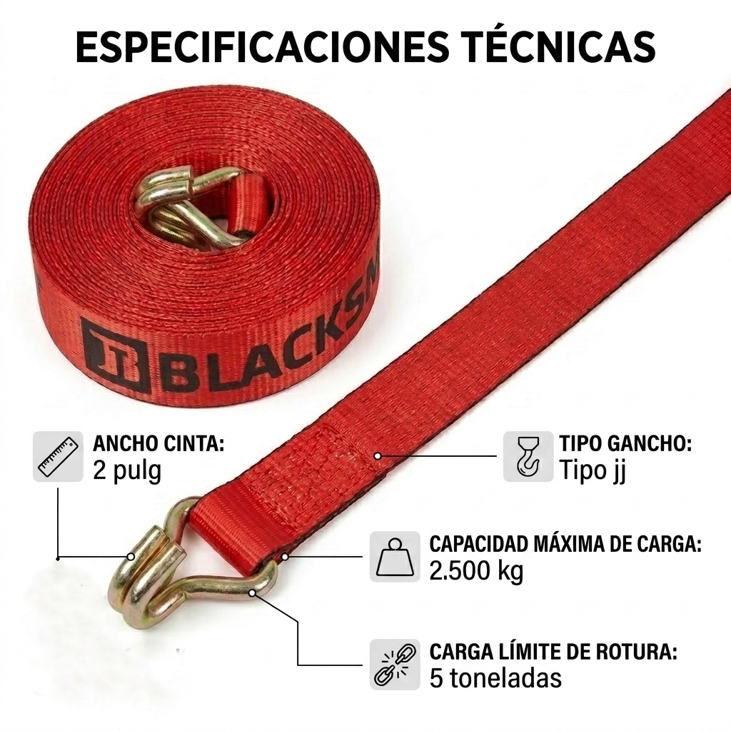Eslinga 2 Pulgadas Blacksmith Con Gancho Jj 9 Metros 5 Ton-2