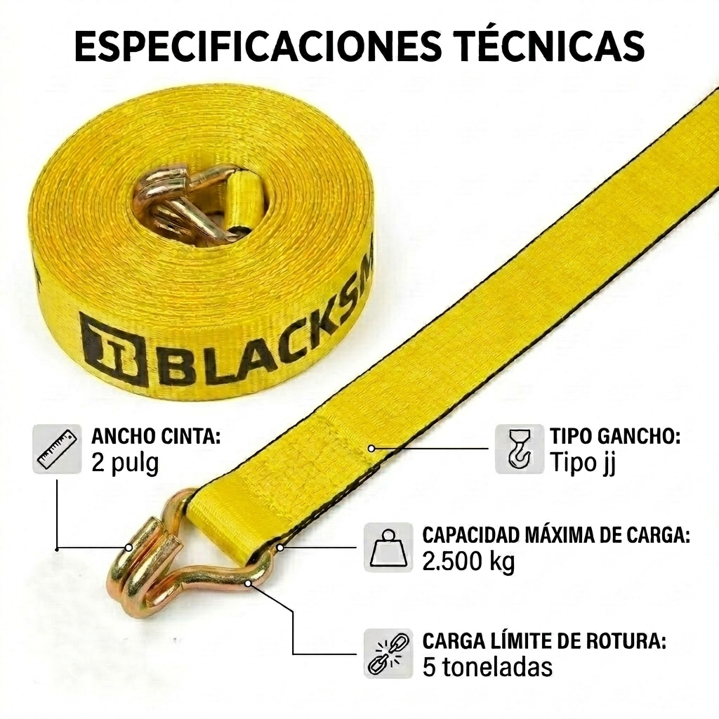 Eslinga 2 Pulgadas Blacksmith Con Gancho Jj 9 Metros 3.5 Ton-3