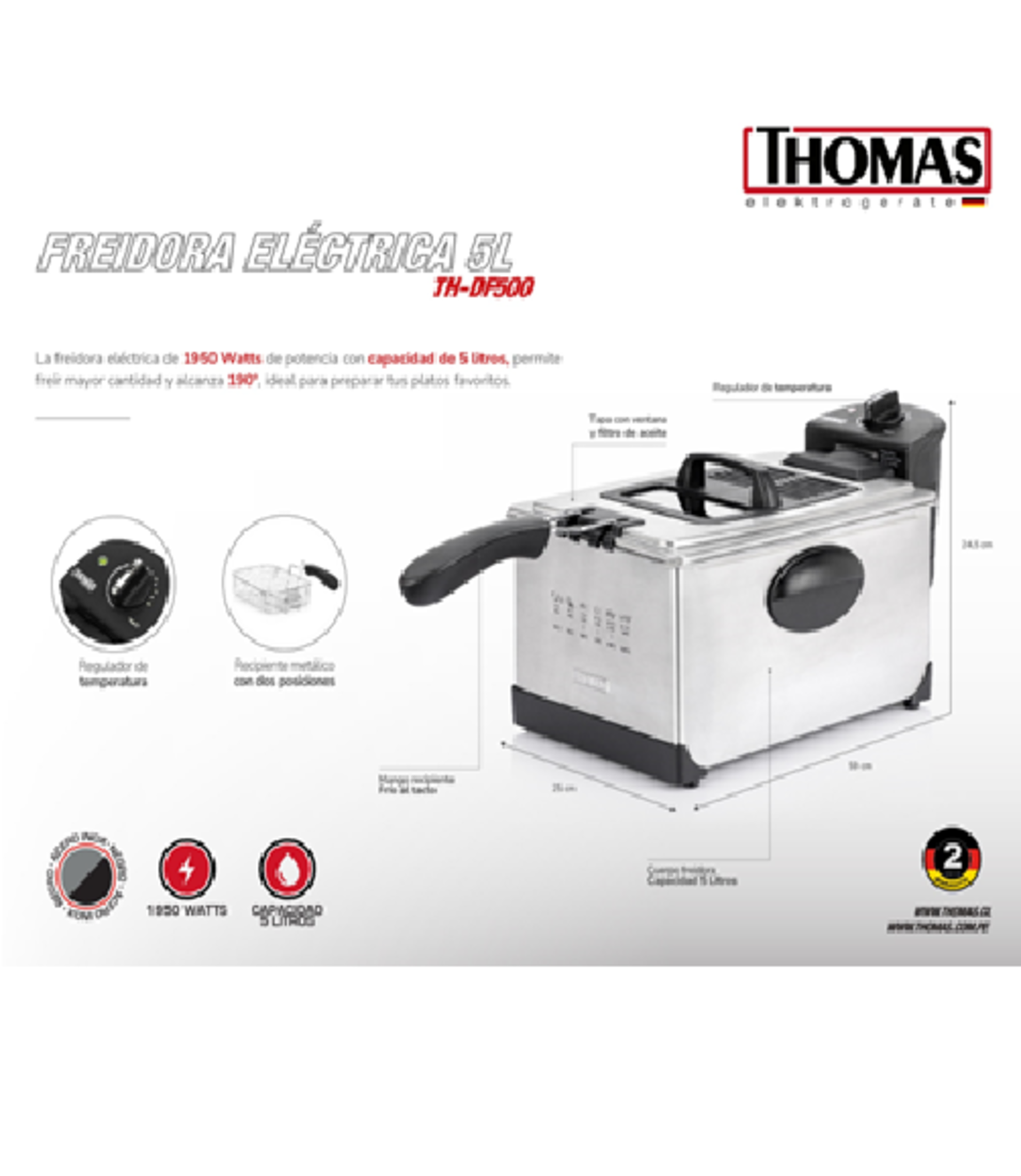 Freidora Eléctrica 5lts THOMAS TH-DF500i 1950 Watts-4