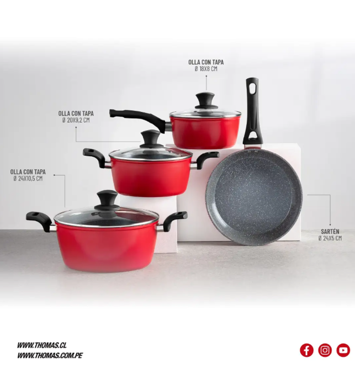 Batería de cocina Aluminio Forjado 7pzas Rojo Mate Thomas-5