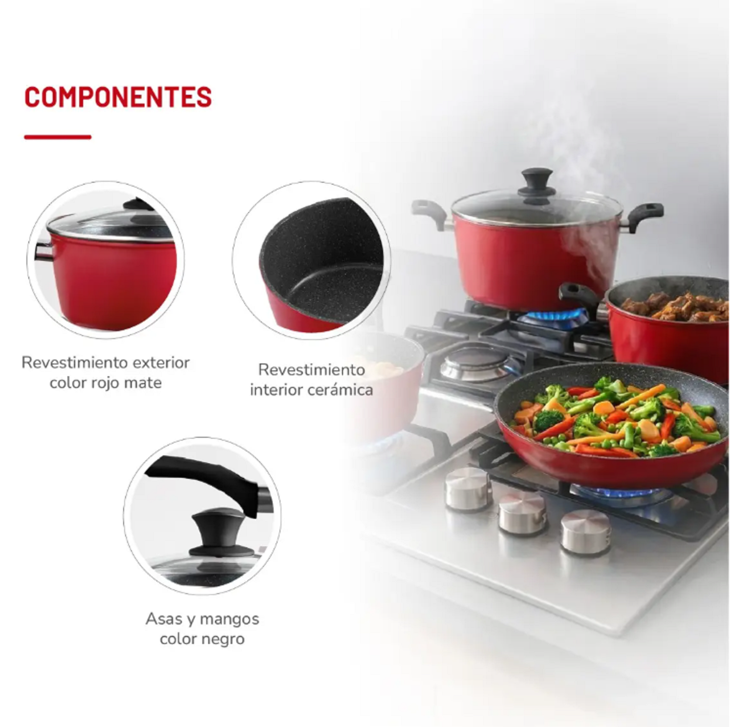 Batería de cocina Aluminio Forjado 7pzas Rojo Mate Thomas-6