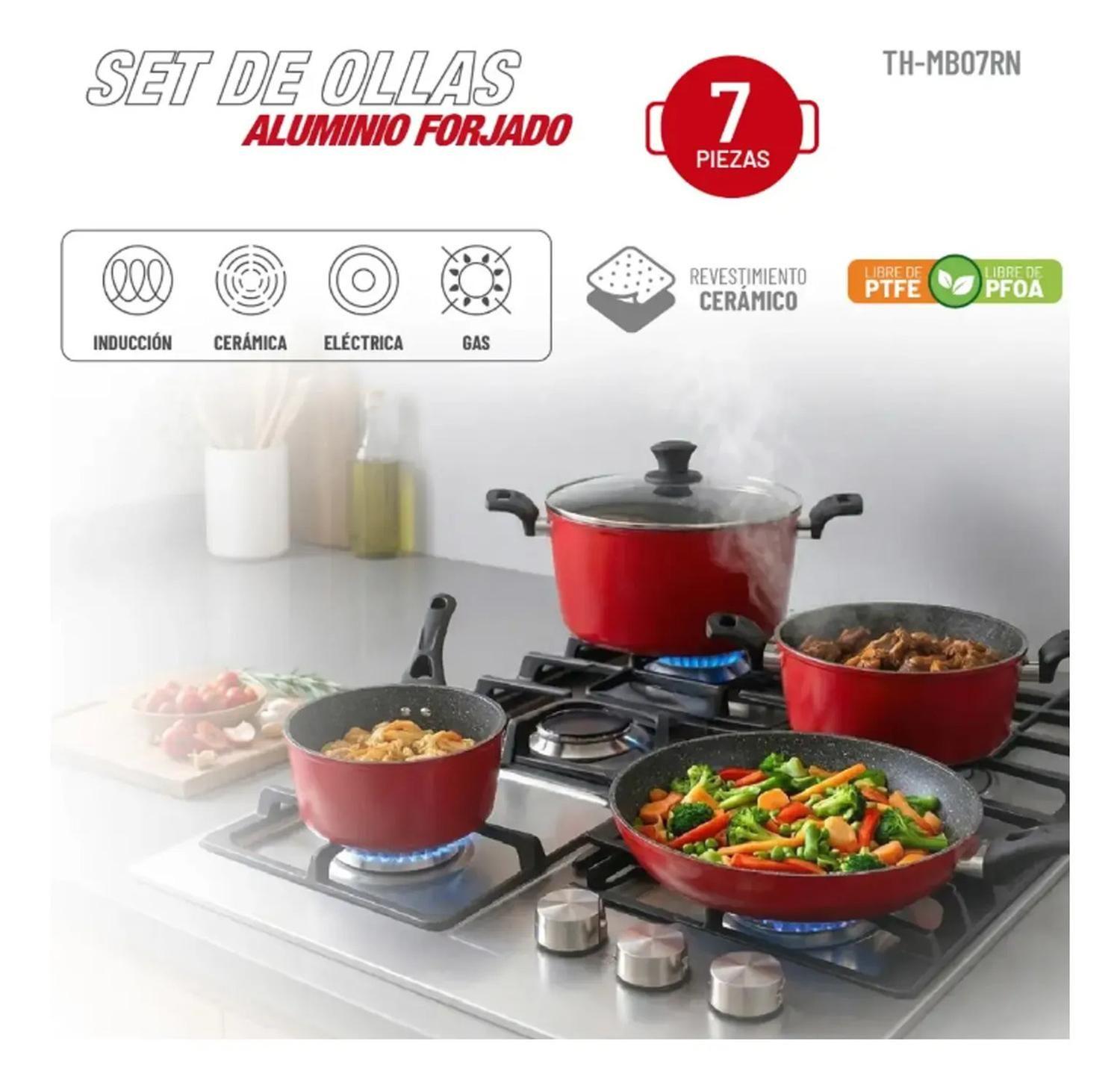 Batería De Cocina Thomas 7 Piezas Aluminio Forjado Rojo Mate Rojo Mate-7