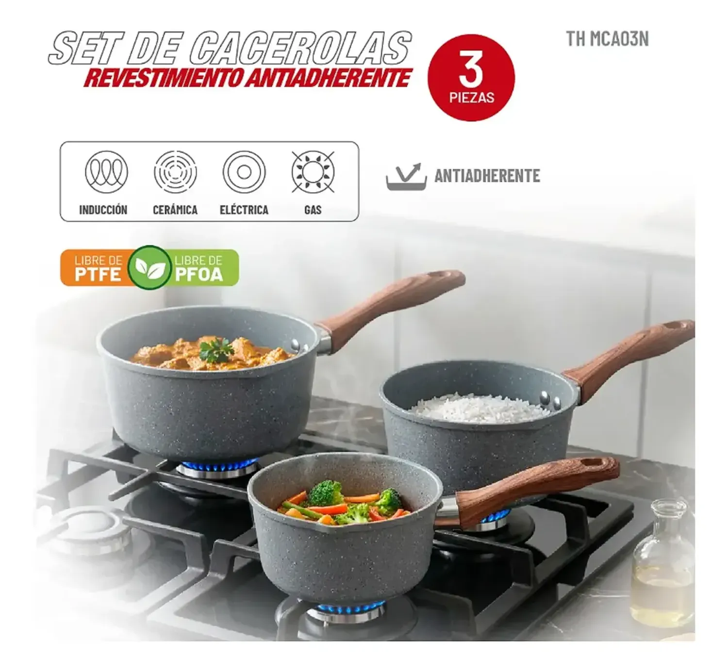 Batería De Cocina Thomas Th-mca03n 3 Piezas Gris-4