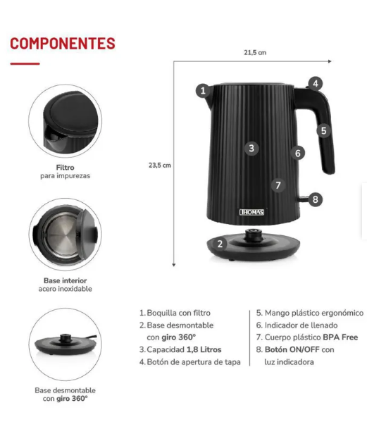 Hervidor THOMAS TH-4343N 1.8 Lts.2200 Watts-3
