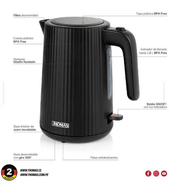 Hervidor THOMAS TH-4343N 1.8 Lts.2200 Watts-4