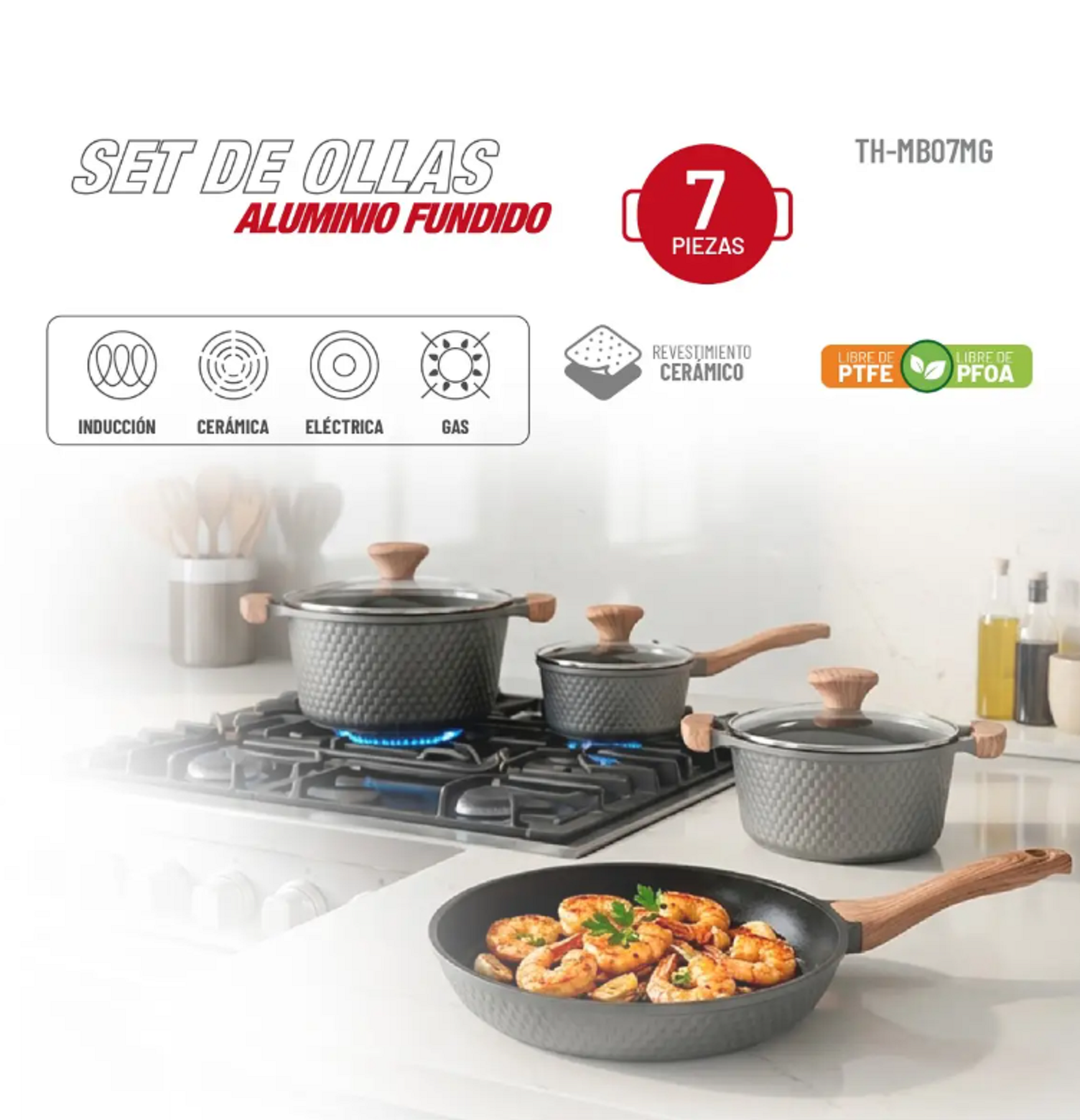 Batería de cocina Aluminio Fundido Gris 7pzas Thomas-7