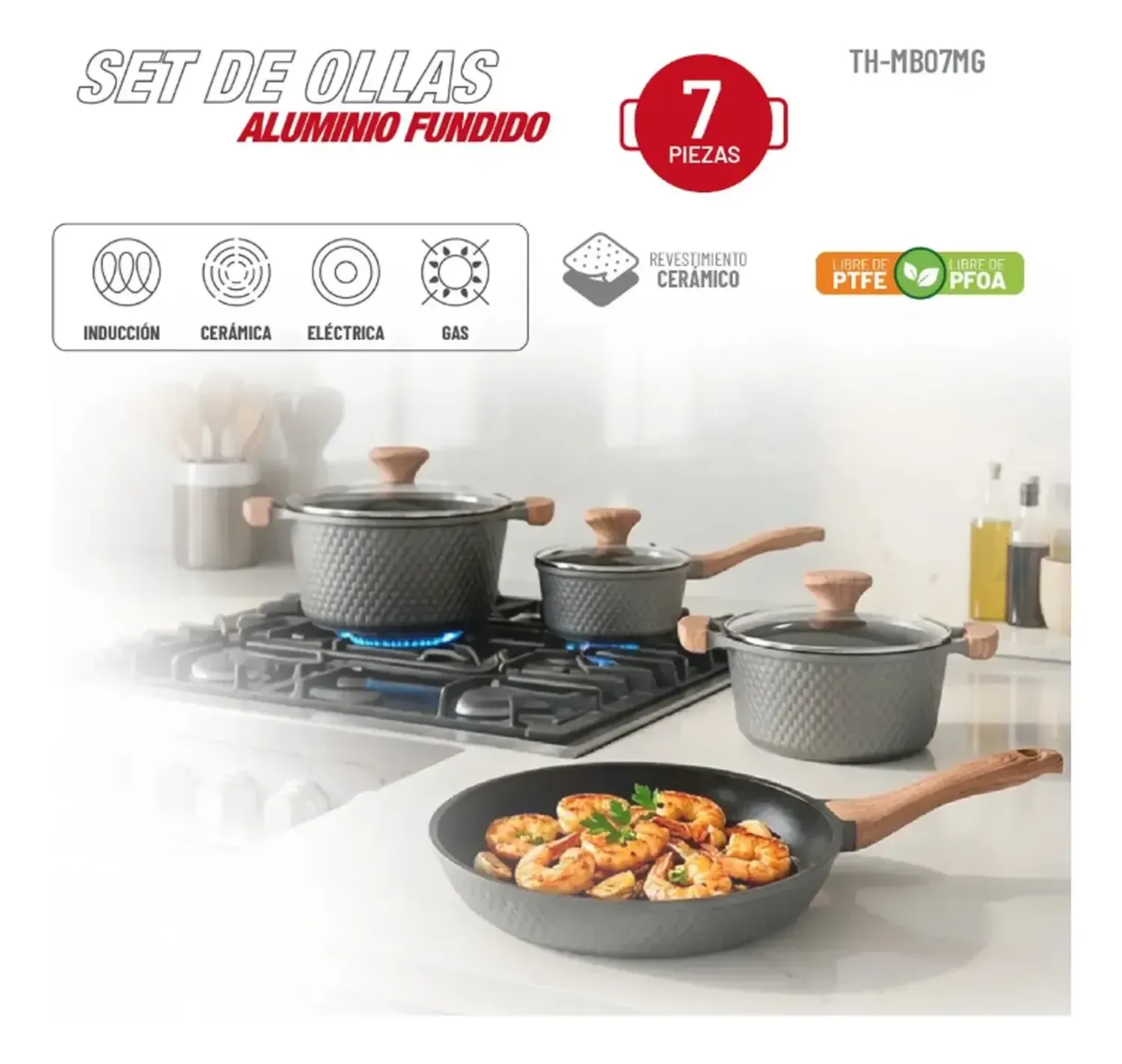 Batería De Cocina Thomas 7 Pzas Aluminio Fundido Gris Gris-7