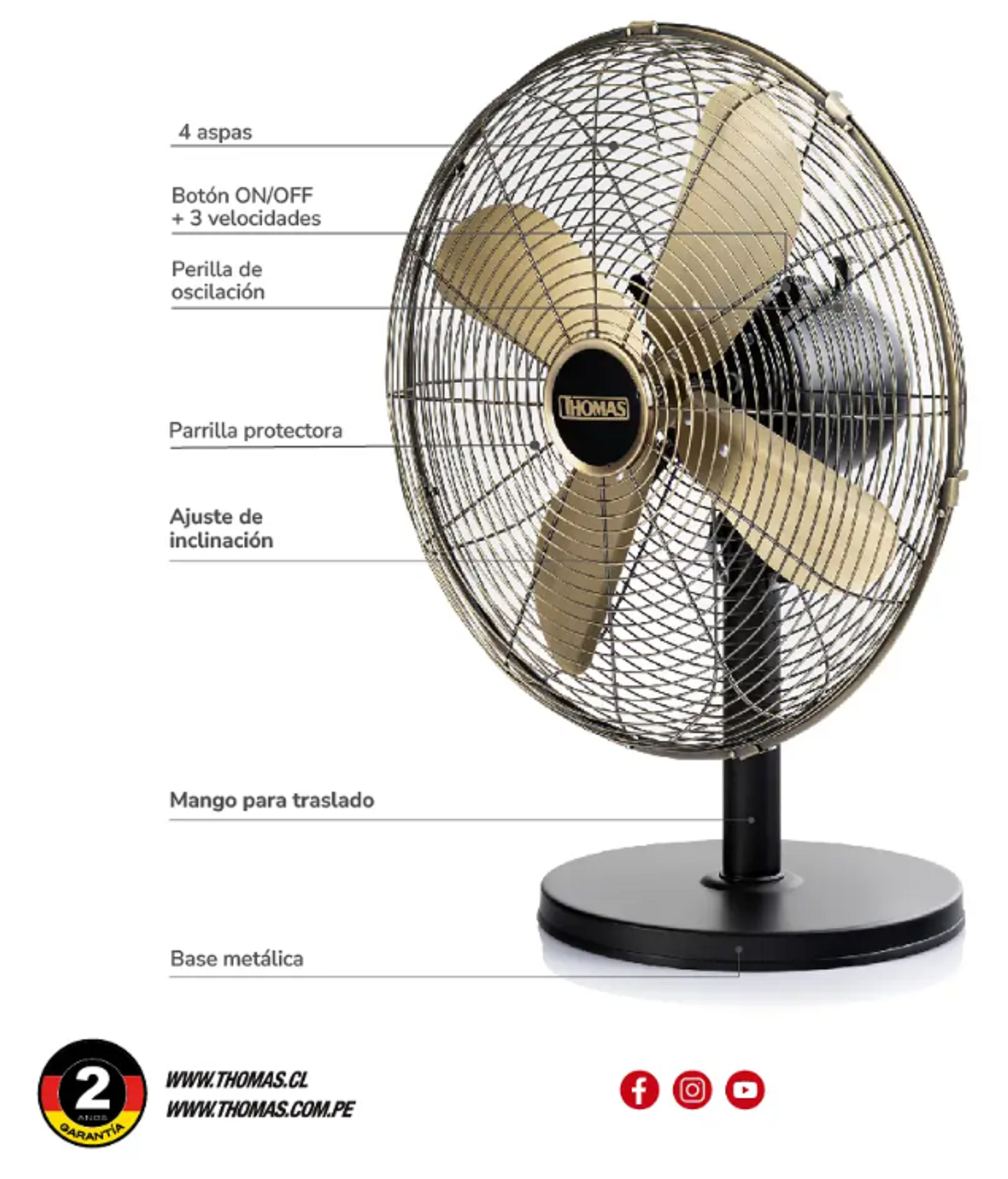 Ventilador de mesa THOMAS TH-16BNM 50 Watts-2
