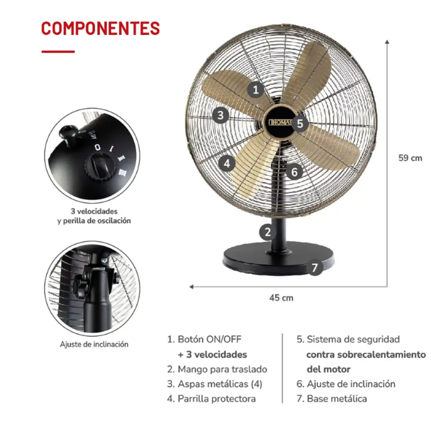 Ventilador de mesa THOMAS TH-16BNM 50 Watts-5