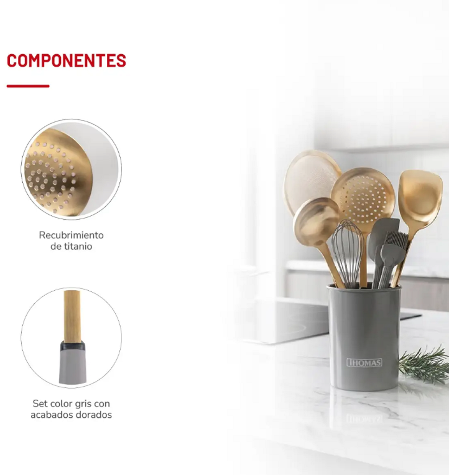 Set de Utensilios Acero Inoxidable 8 Piezas THOMAS TH-MUT08D-3