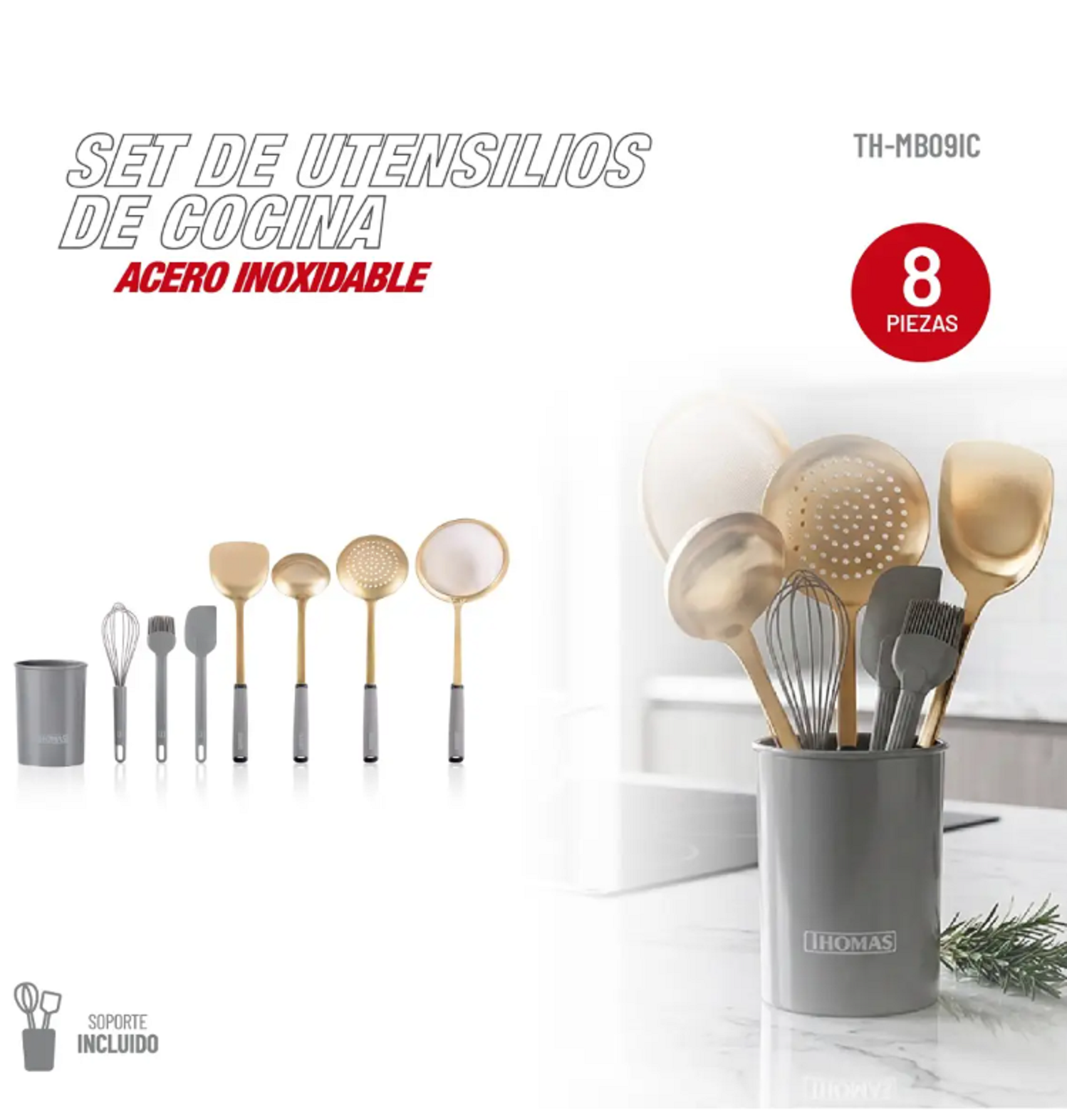 Set de Utensilios Acero Inoxidable 8 Piezas THOMAS TH-MUT08D-4