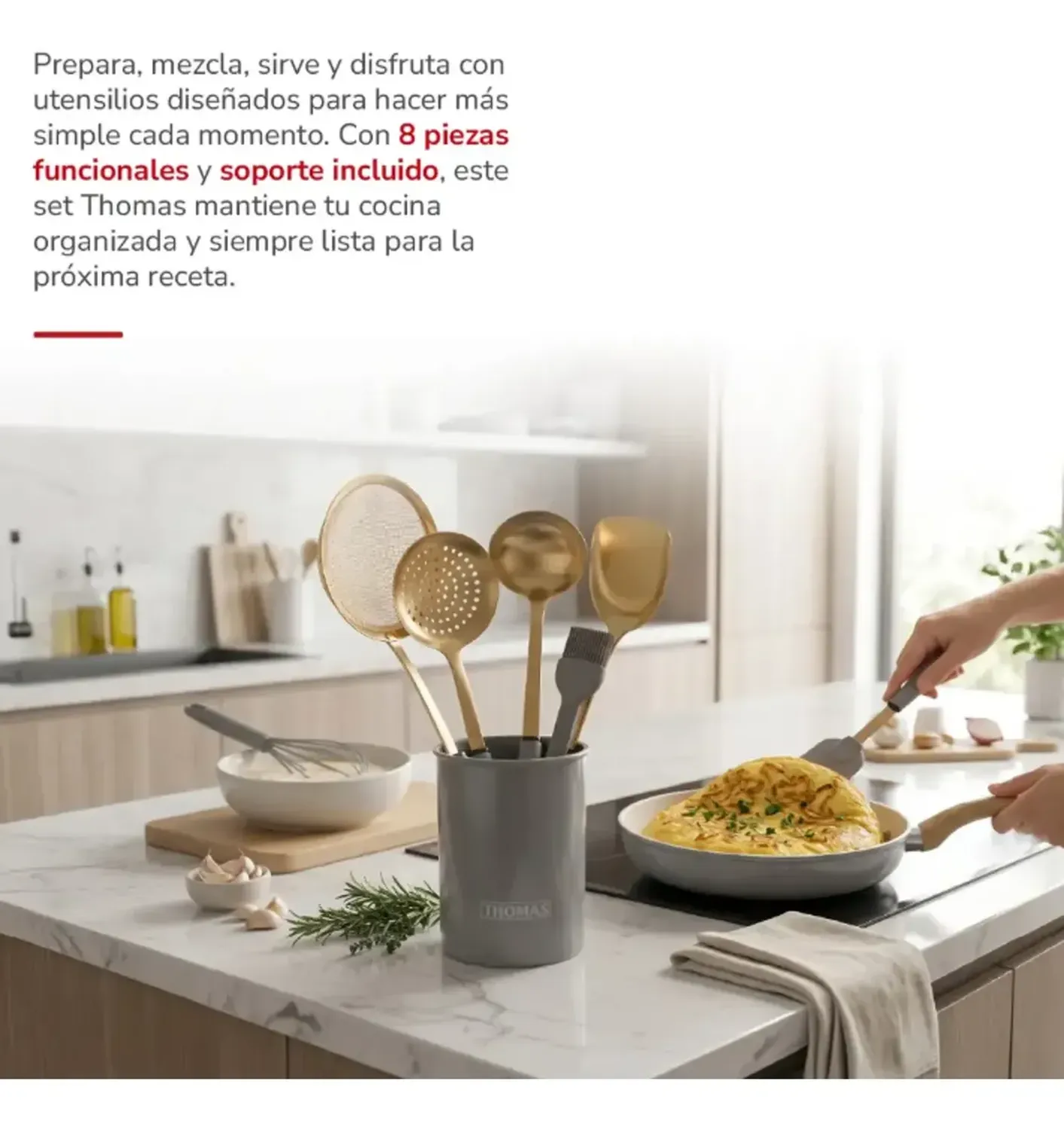 Set De Utensilios De Cocina Acero Inoxidable Thomas 8 Piezas Gris Con Dorado-4