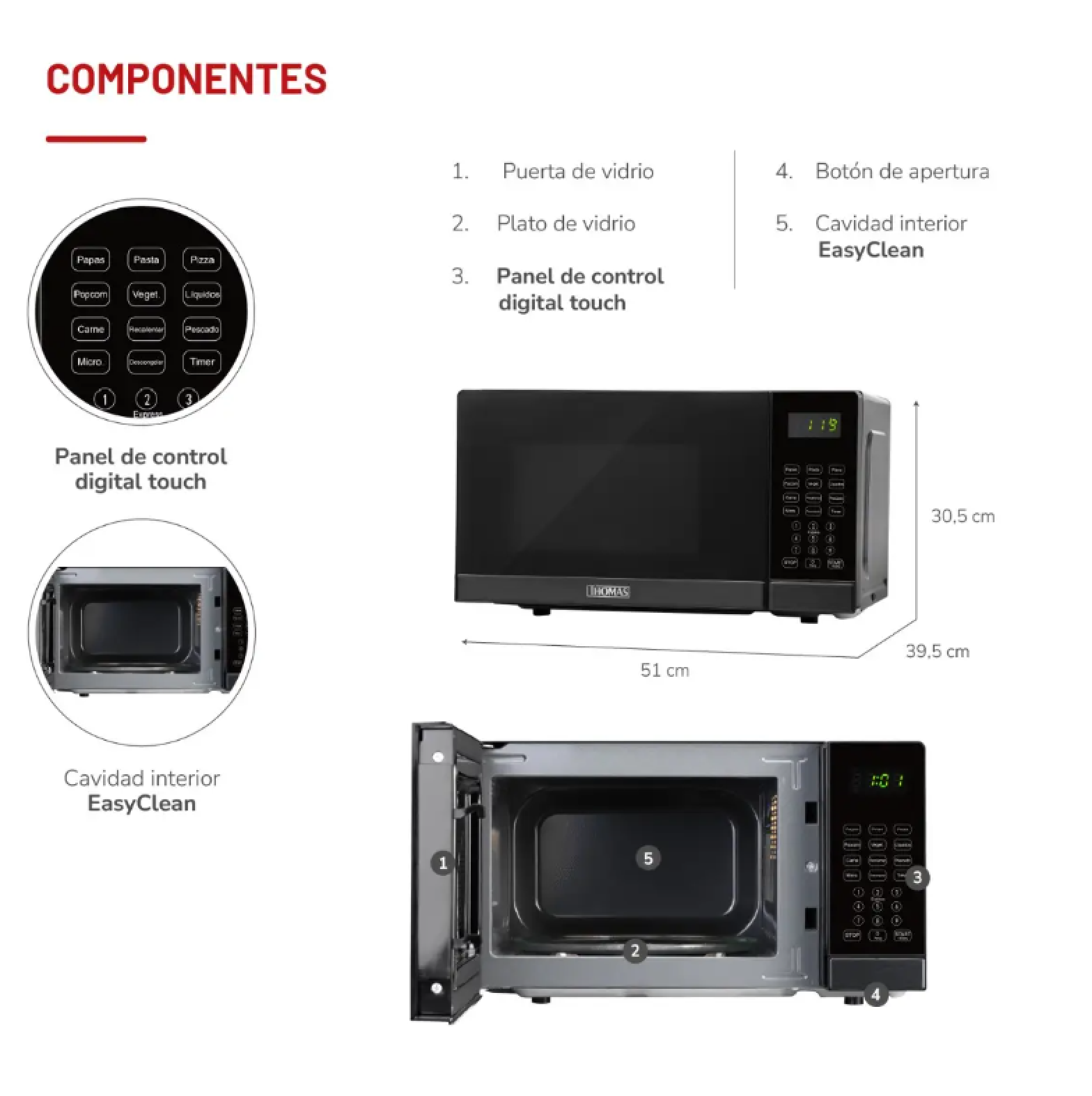 Microondas HeatTouch 20 Litros THOMAS TH-MW20DN-2