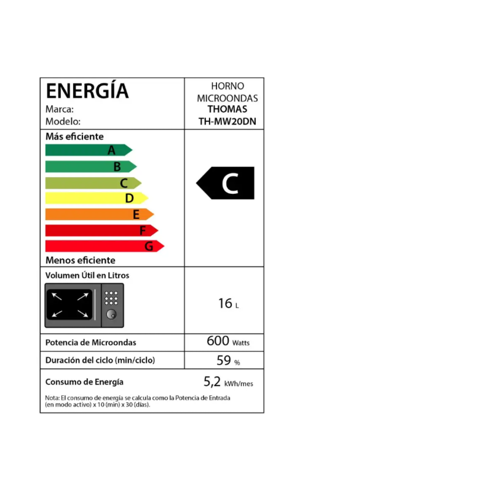 Microondas HeatTouch 20 Litros THOMAS TH-MW20DN-6
