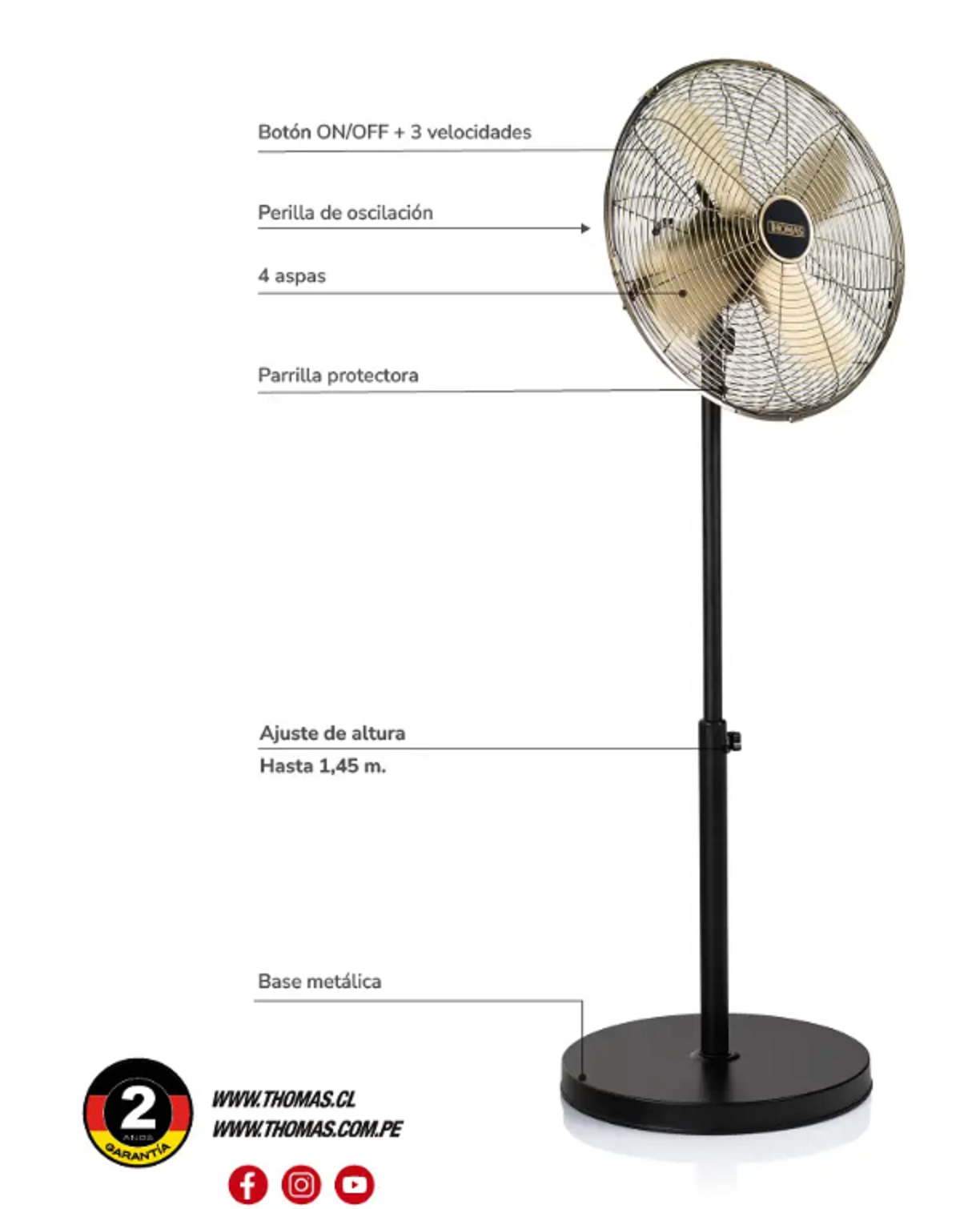 Ventilador de pedestal THOMAS TH-16BNP 50 Watts-2
