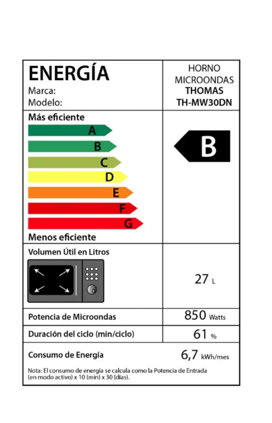 Microondas HeatTouch 30 Litros THOMAS TH-MW30DN-6