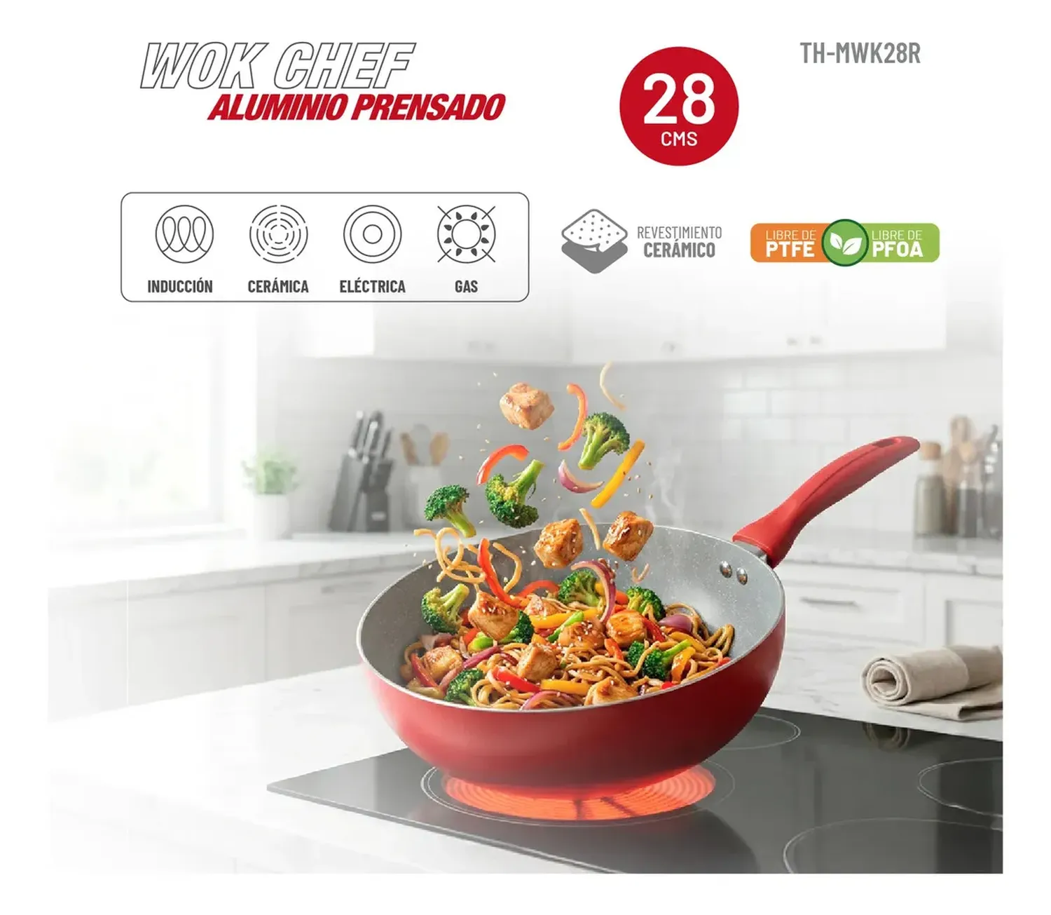 Wok 28cm Aluminio Thomas Th-mwk28r Rojo Rojo-1