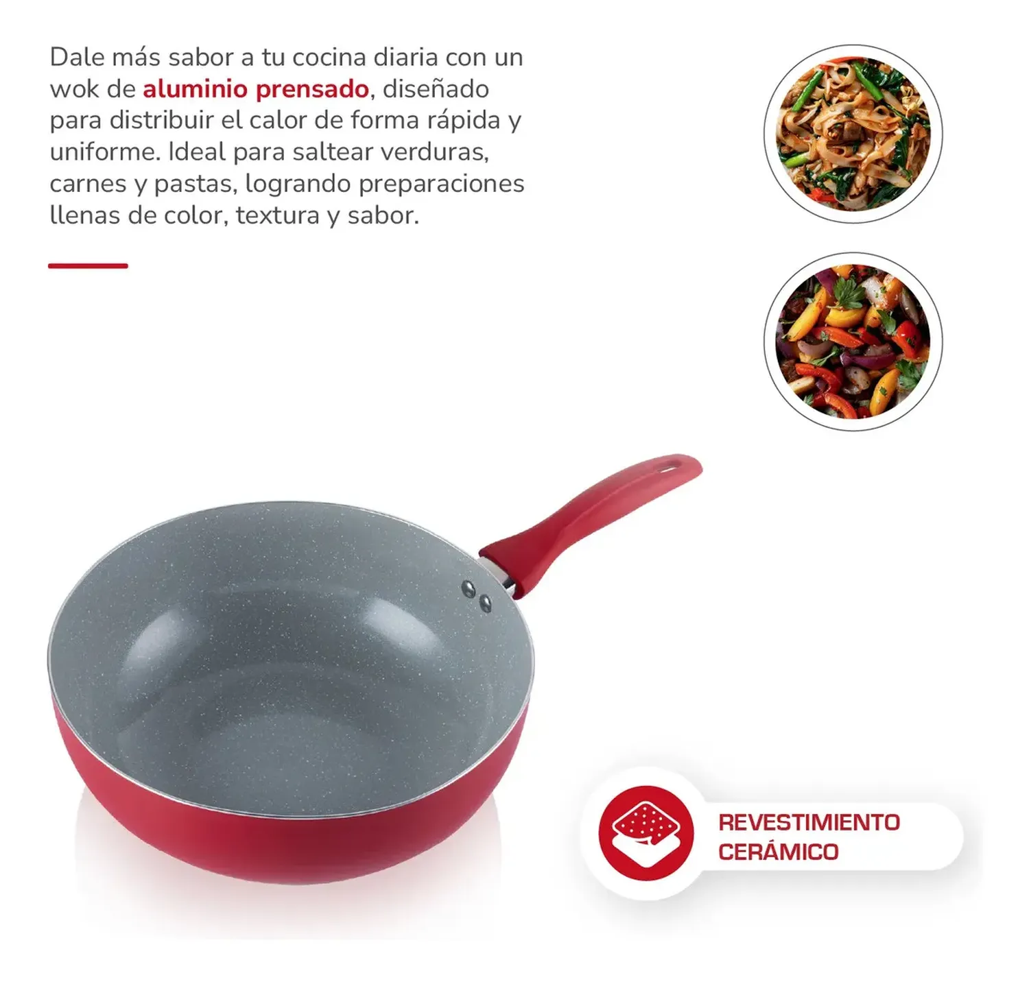 Wok 28cm Aluminio Thomas Th-mwk28r Rojo Rojo-2