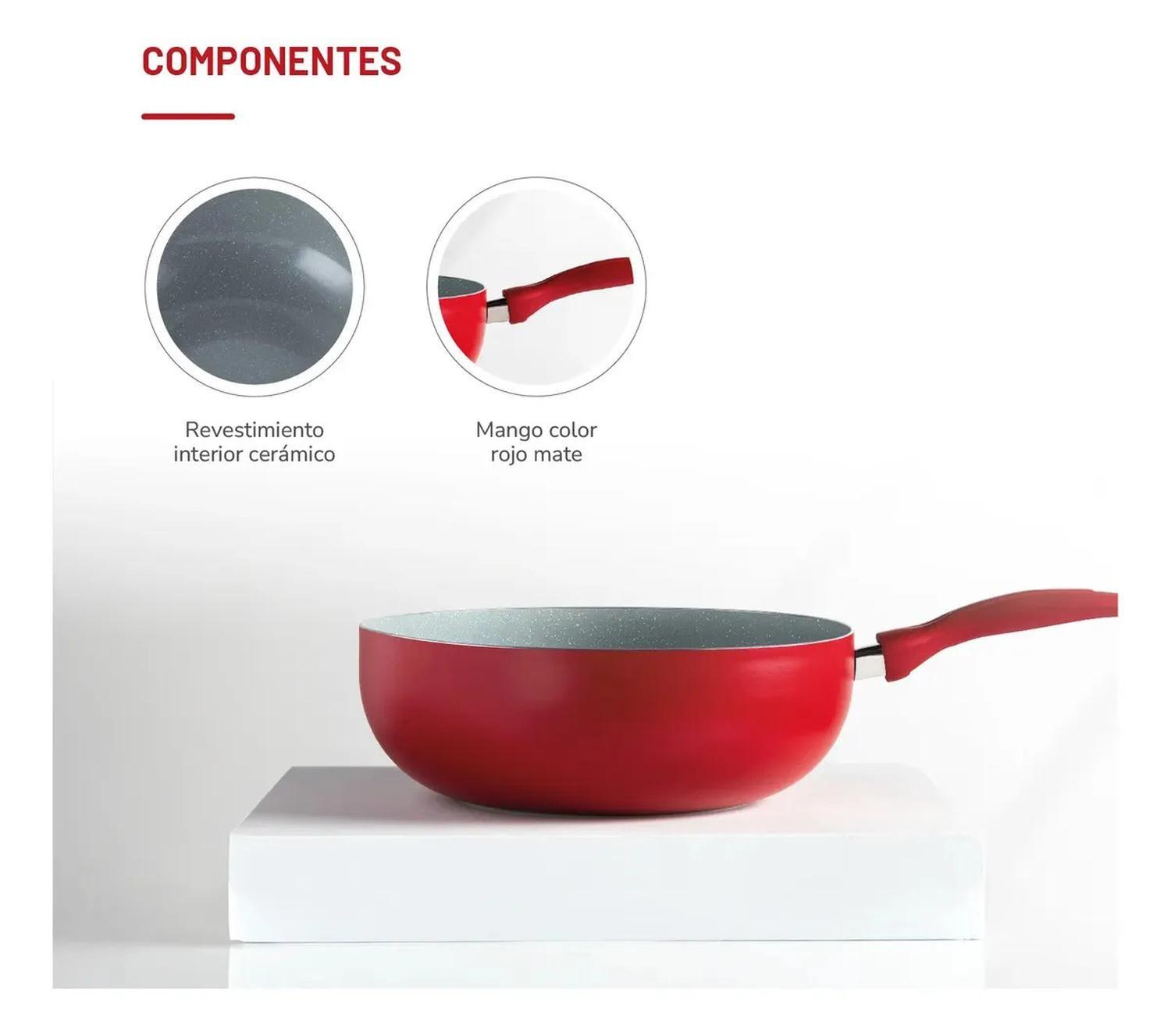 Wok 28cm Aluminio Thomas Th-mwk28r Rojo Rojo-3