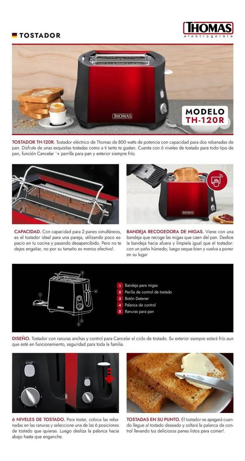 Tostador Thomas Th-120r 2 Panes Color Rojo Rojo-7